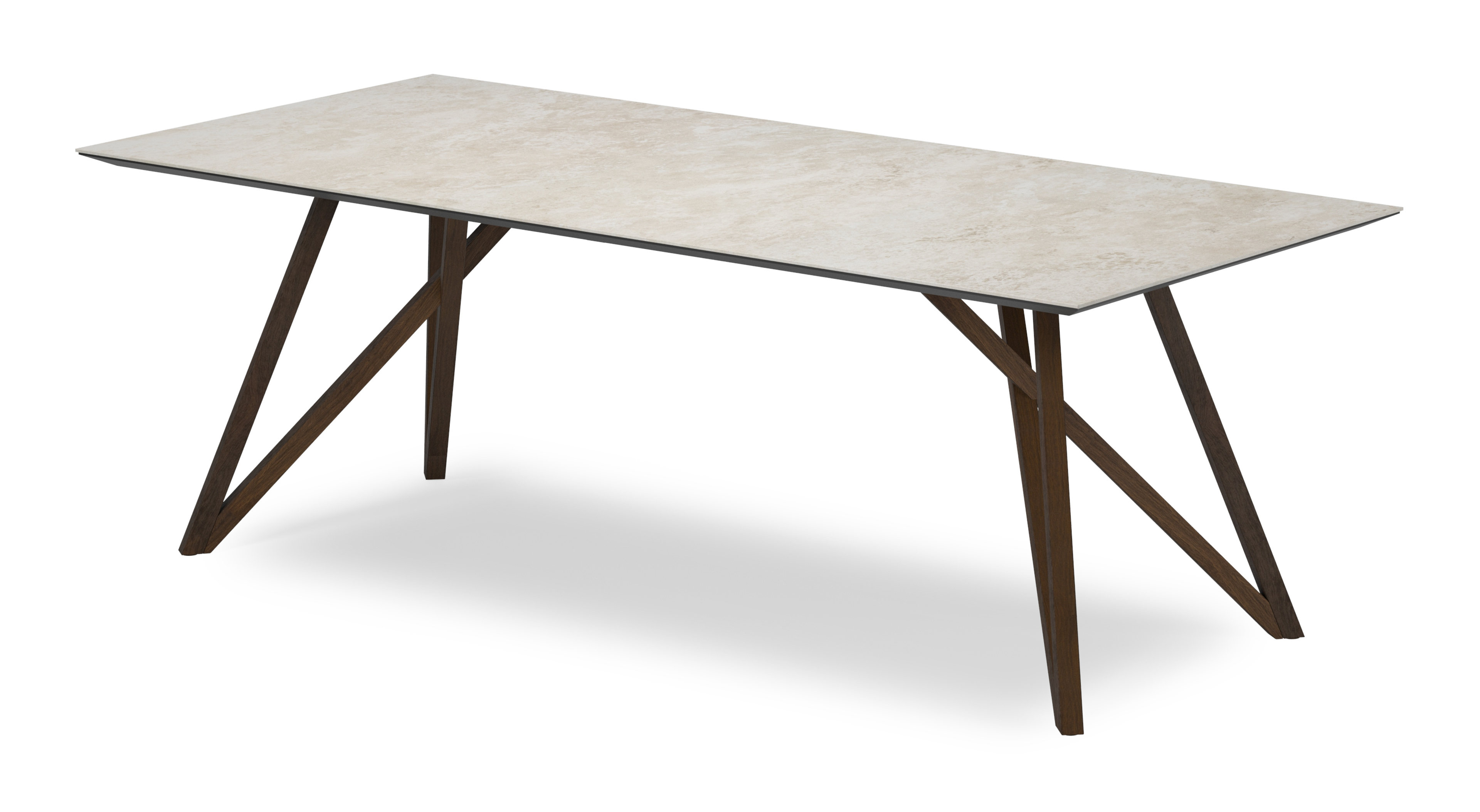 Eettafel Ragno onderstel in gerookte eik met rechthoekig volkeramisch Ceramo blad in kleur Rapolano 220 x 100 x 77 cm