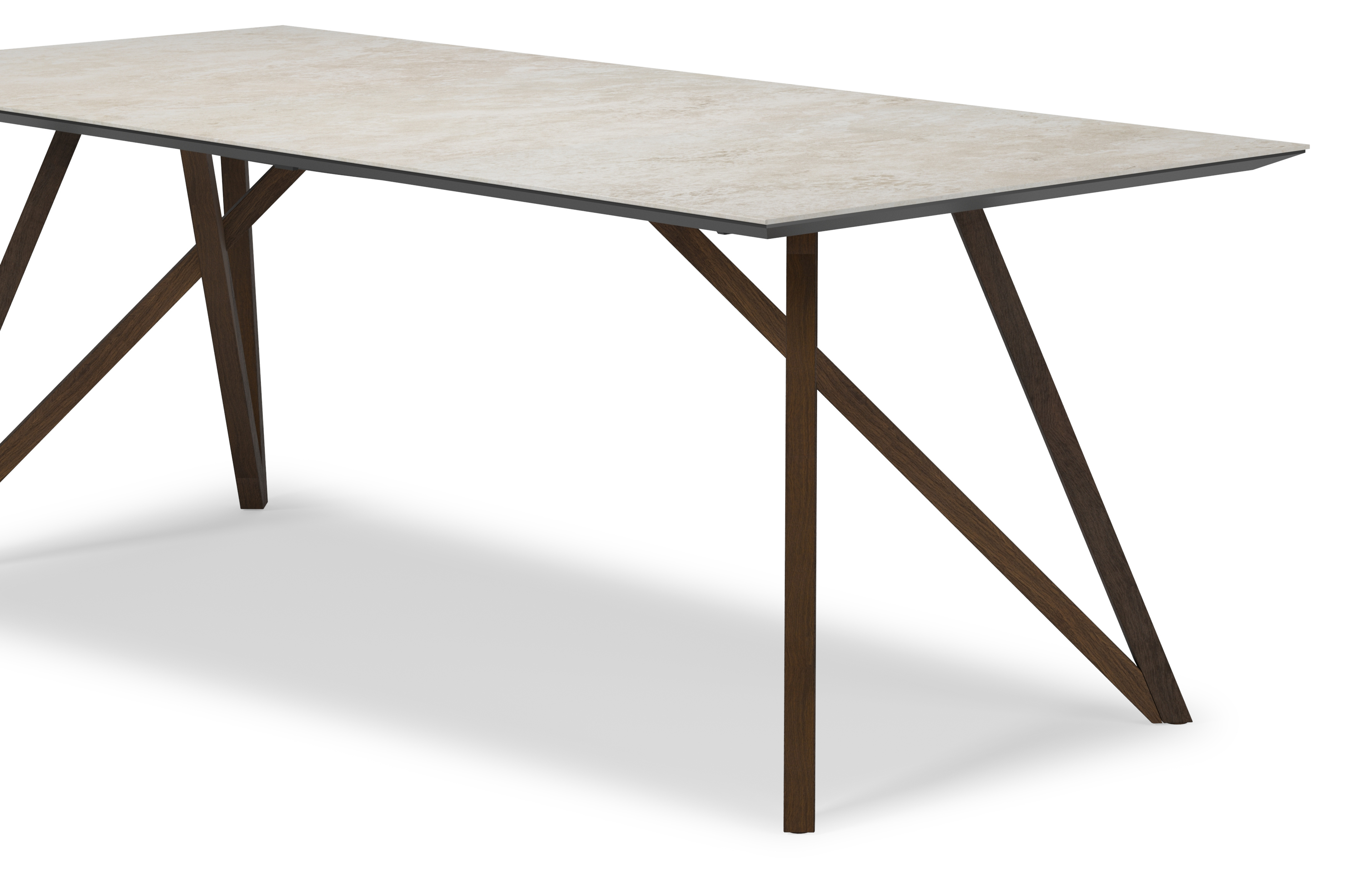 Eettafel Ragno onderstel in gerookte eik met rechthoekig volkeramisch Ceramo blad in kleur Rapolano 220 x 100 x 77 cm