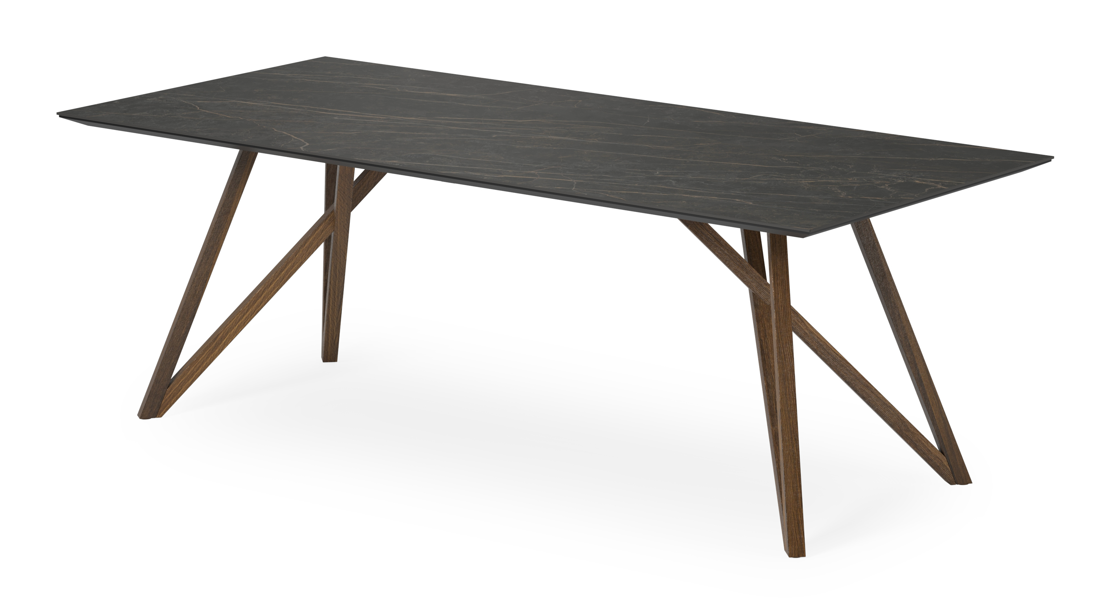 Table de salle à manger Ragno armature en chêne fumé avec plateau Ceramo rectangulaire en céramique en couleur Black Obsession 220 x 100 x 77 cm