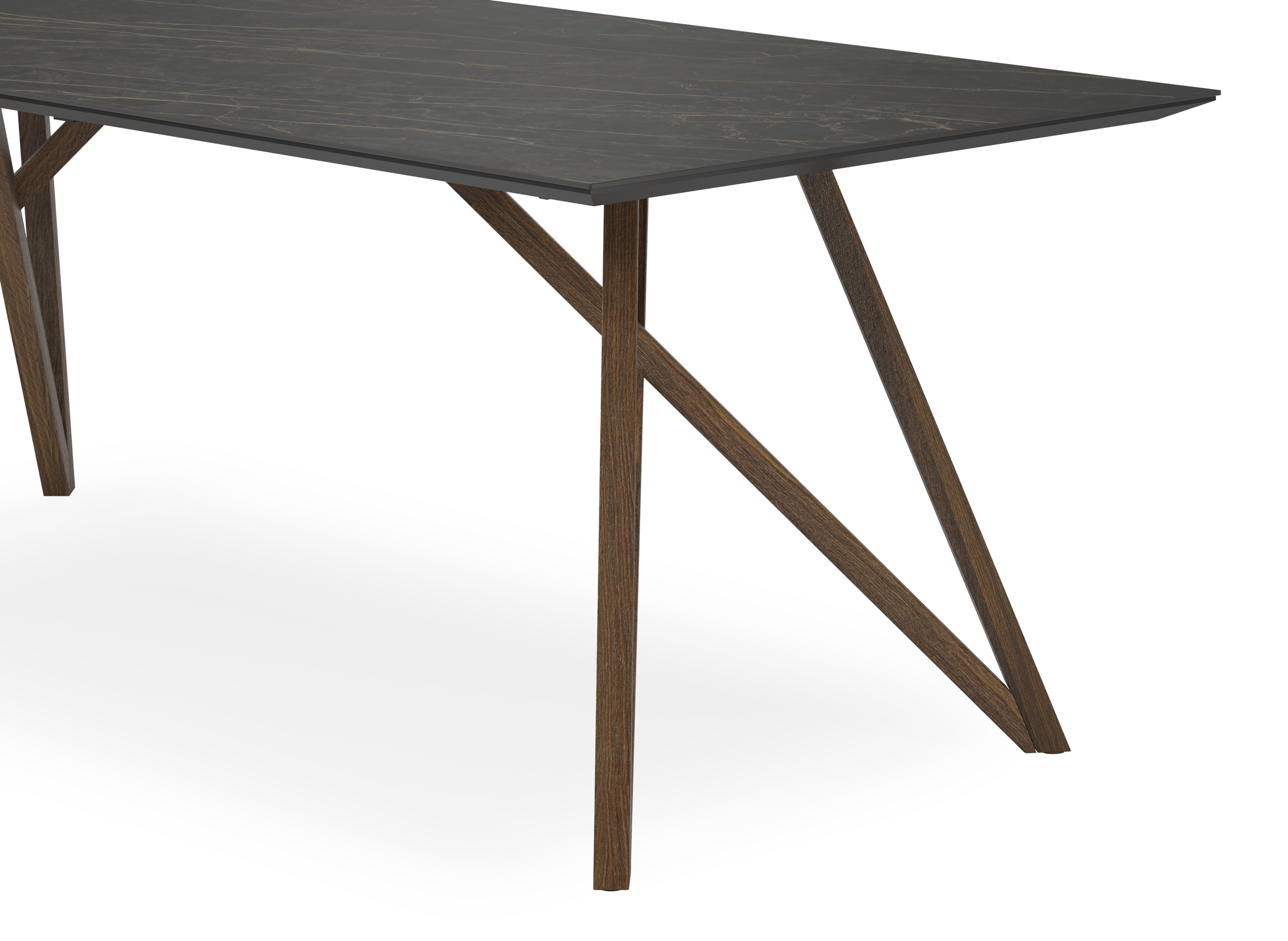 Table de salle à manger Ragno armature en chêne fumé avec plateau Ceramo rectangulaire en céramique en couleur Black Obsession 220 x 100 x 77 cm