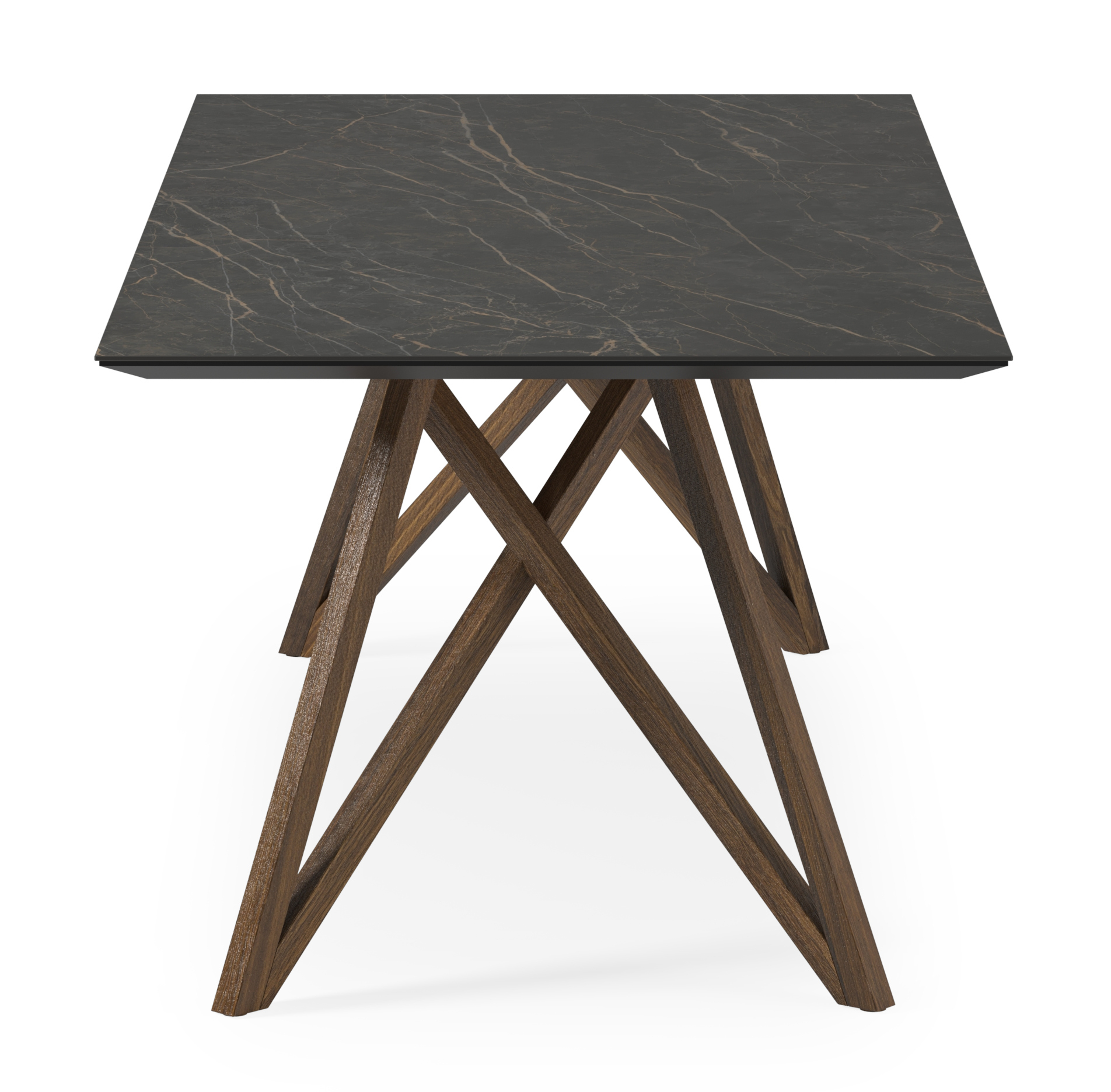 Table de salle à manger Ragno armature en chêne fumé avec plateau Ceramo rectangulaire en céramique en couleur Black Obsession 220 x 100 x 77 cm