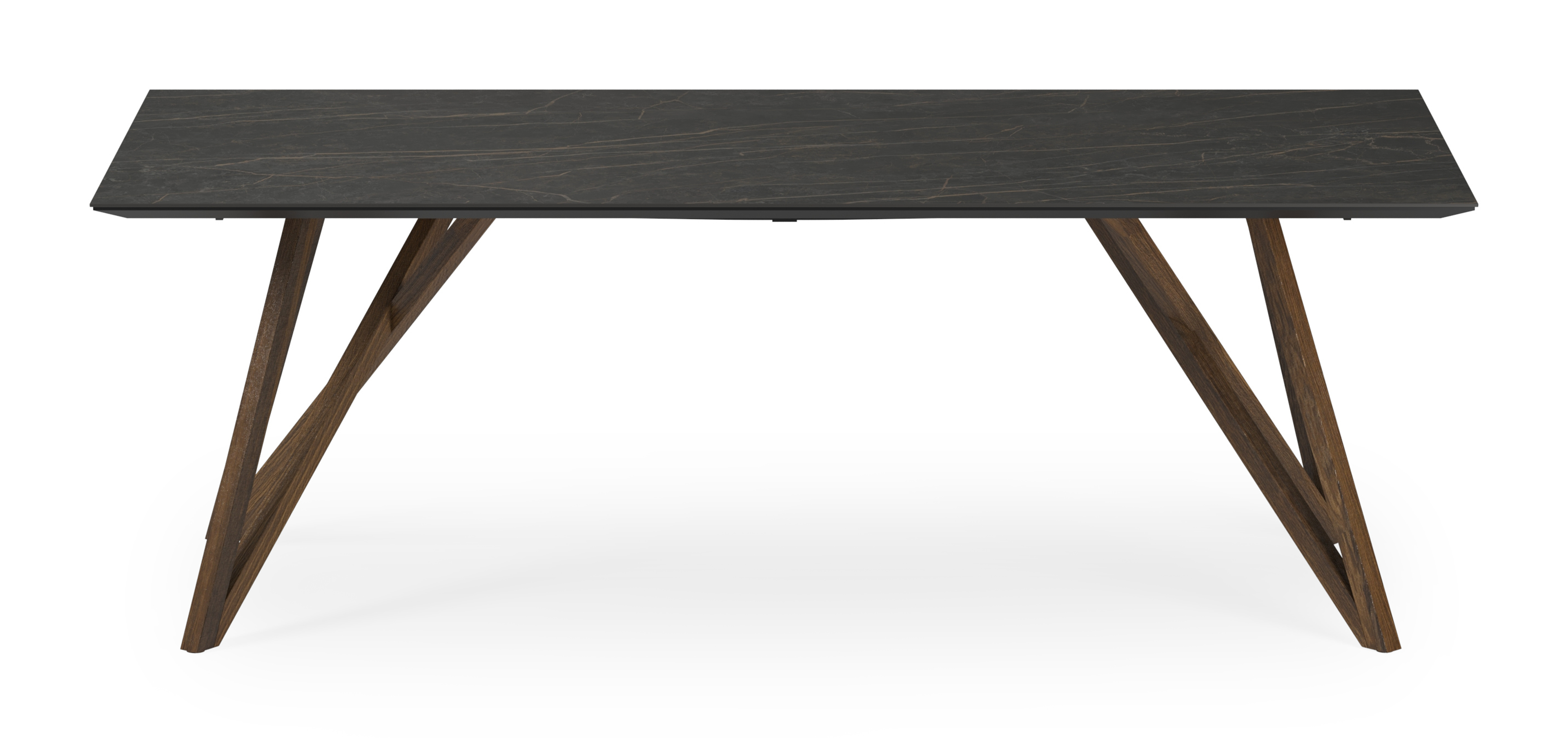 Table de salle à manger Ragno armature en chêne fumé avec plateau Ceramo rectangulaire en céramique en couleur Black Obsession 220 x 100 x 77 cm