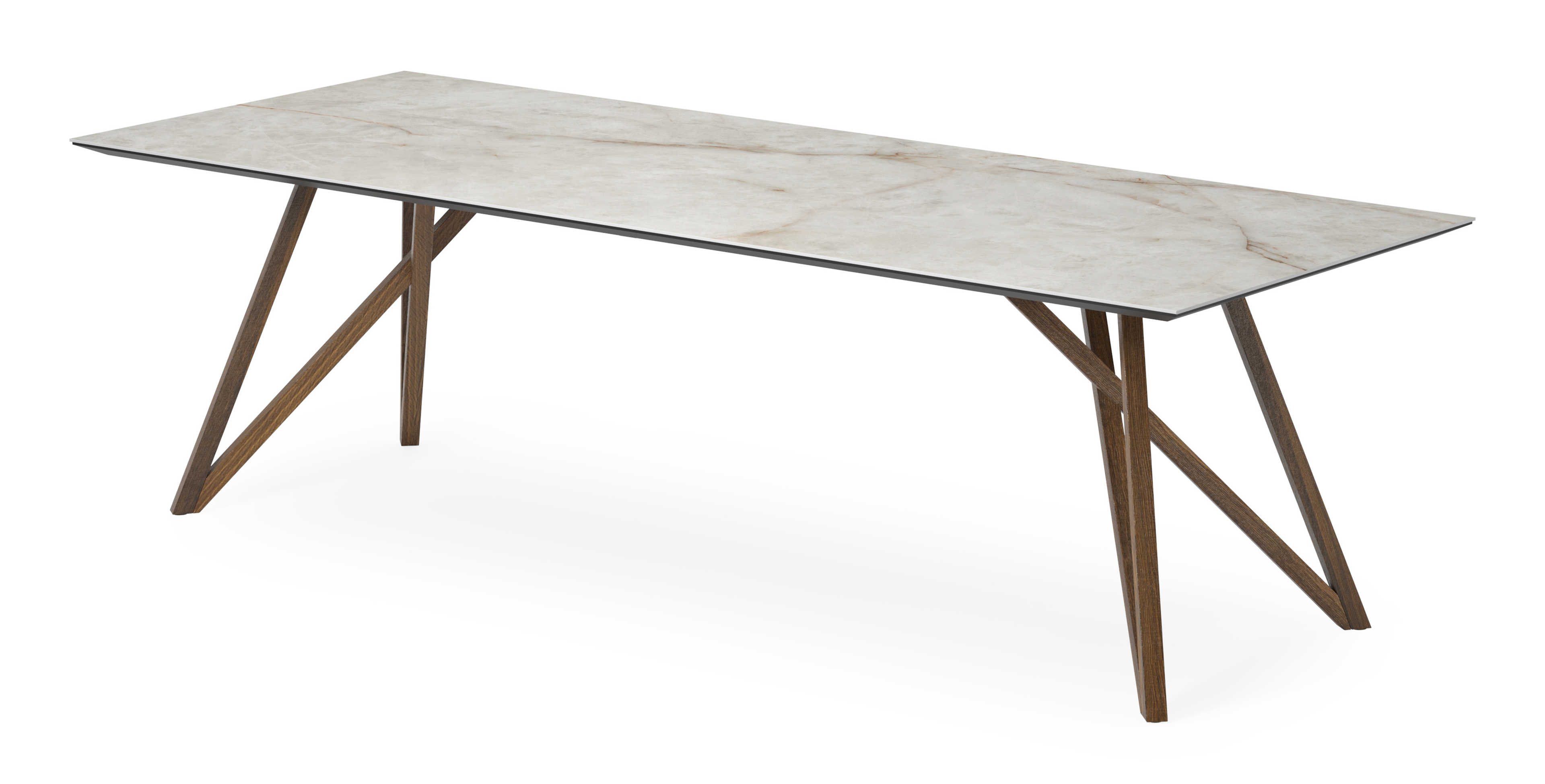 Table de salle à manger Ragno armature en chêne fumé avec plateau Ceramo rectangulaire en céramique en couleur Himalaya 260 x 100 x 77 cm