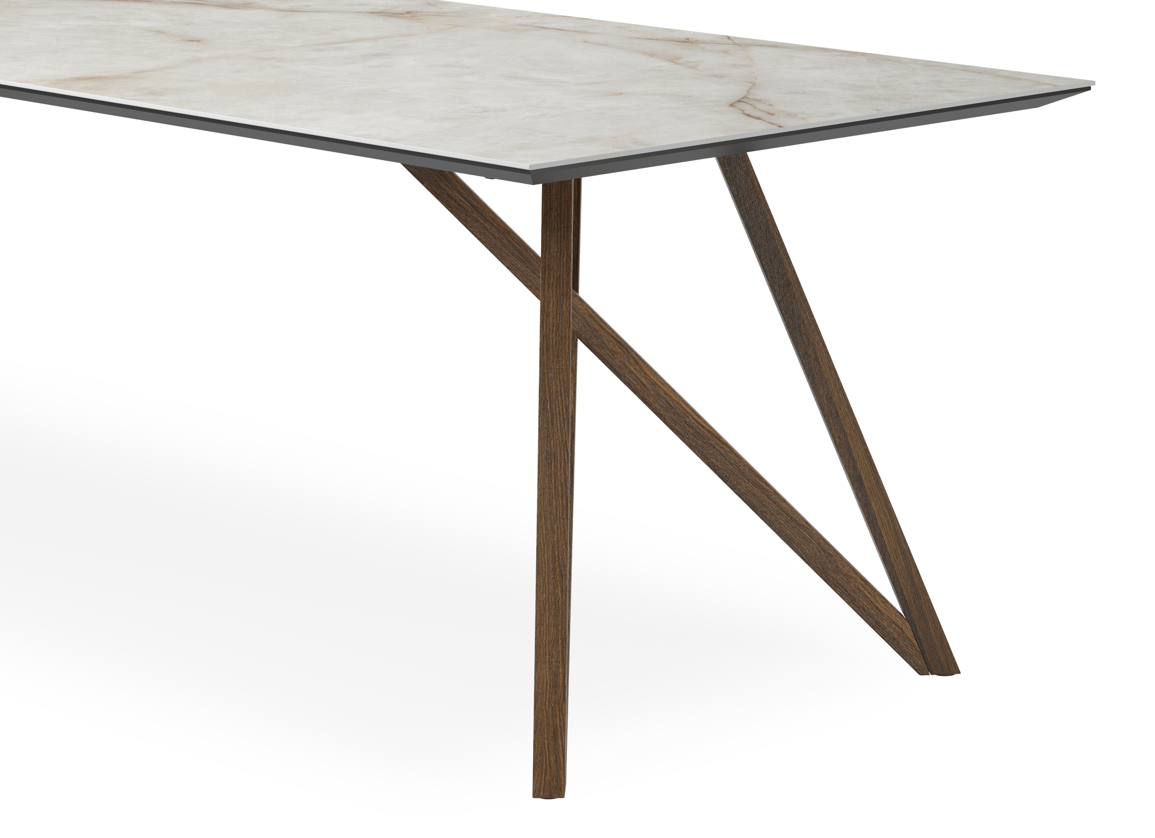 Table de salle à manger Ragno armature en chêne fumé avec plateau Ceramo rectangulaire en céramique en couleur Himalaya 260 x 100 x 77 cm