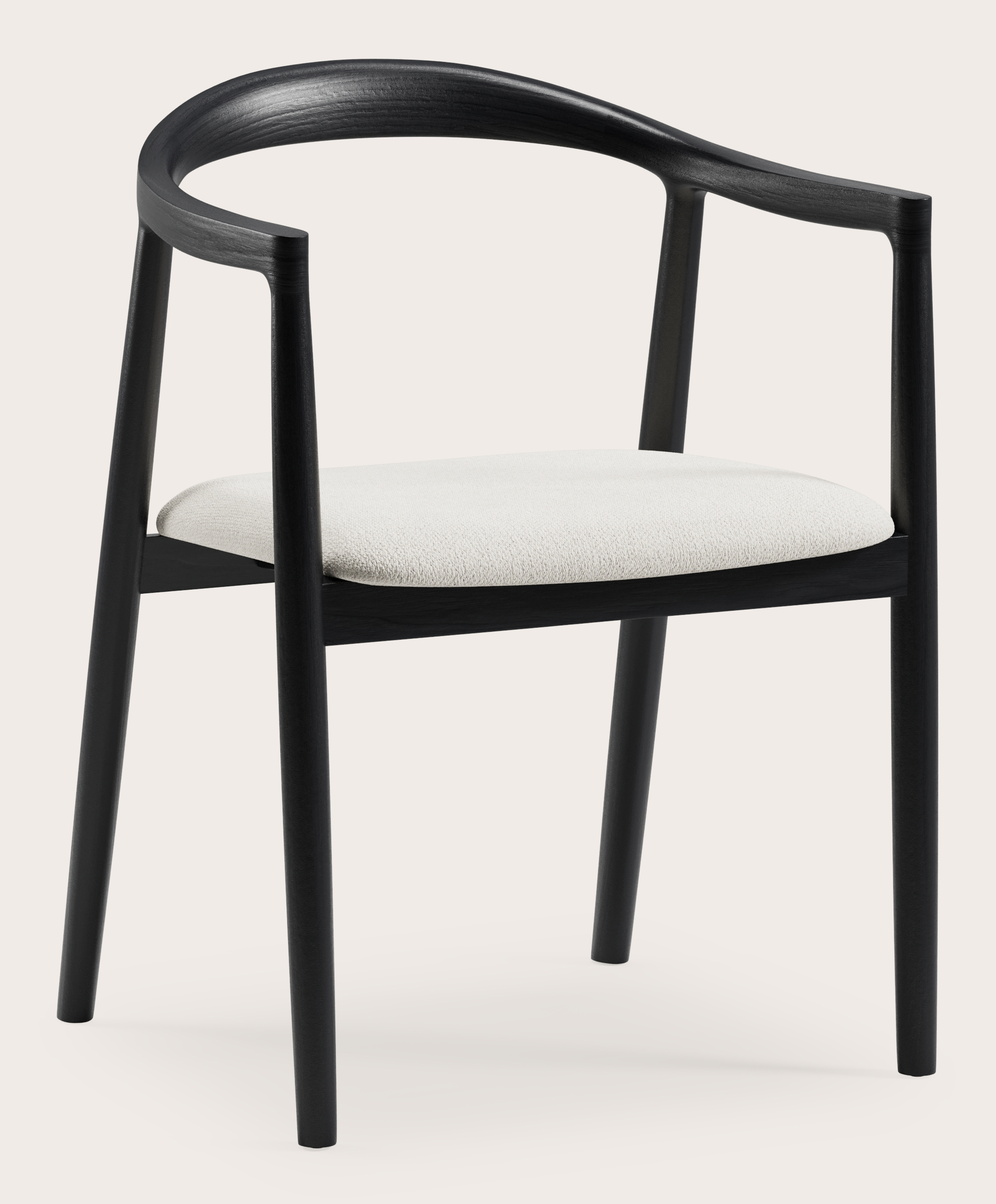 Fauteuil Noto en chêne massif noir avec assise en Volti tissu Pearl