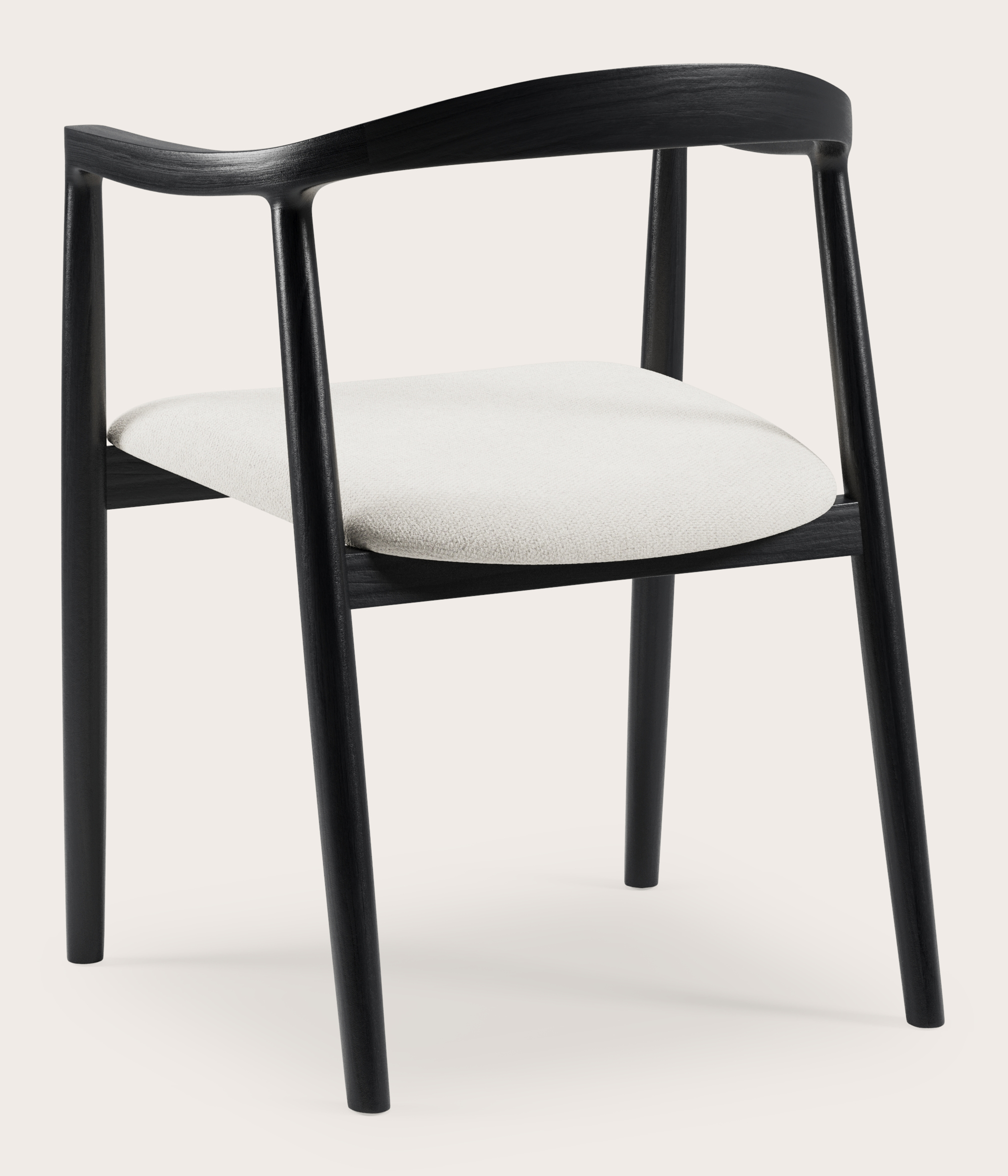 Fauteuil Noto en chêne massif noir avec assise en Volti tissu Pearl