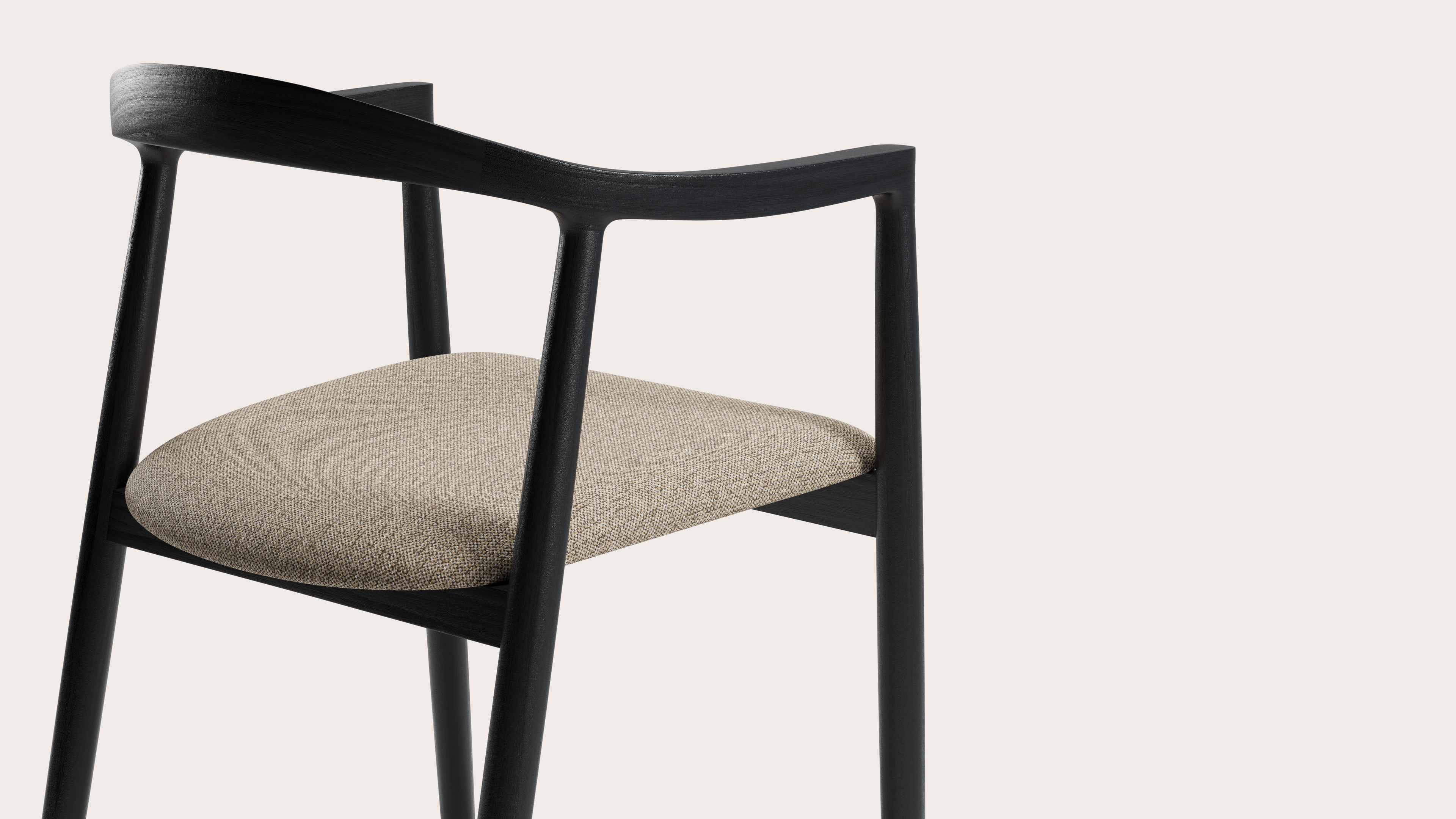 Noto armstoel in zwarte eik met zitting in Brio stof Sesame
