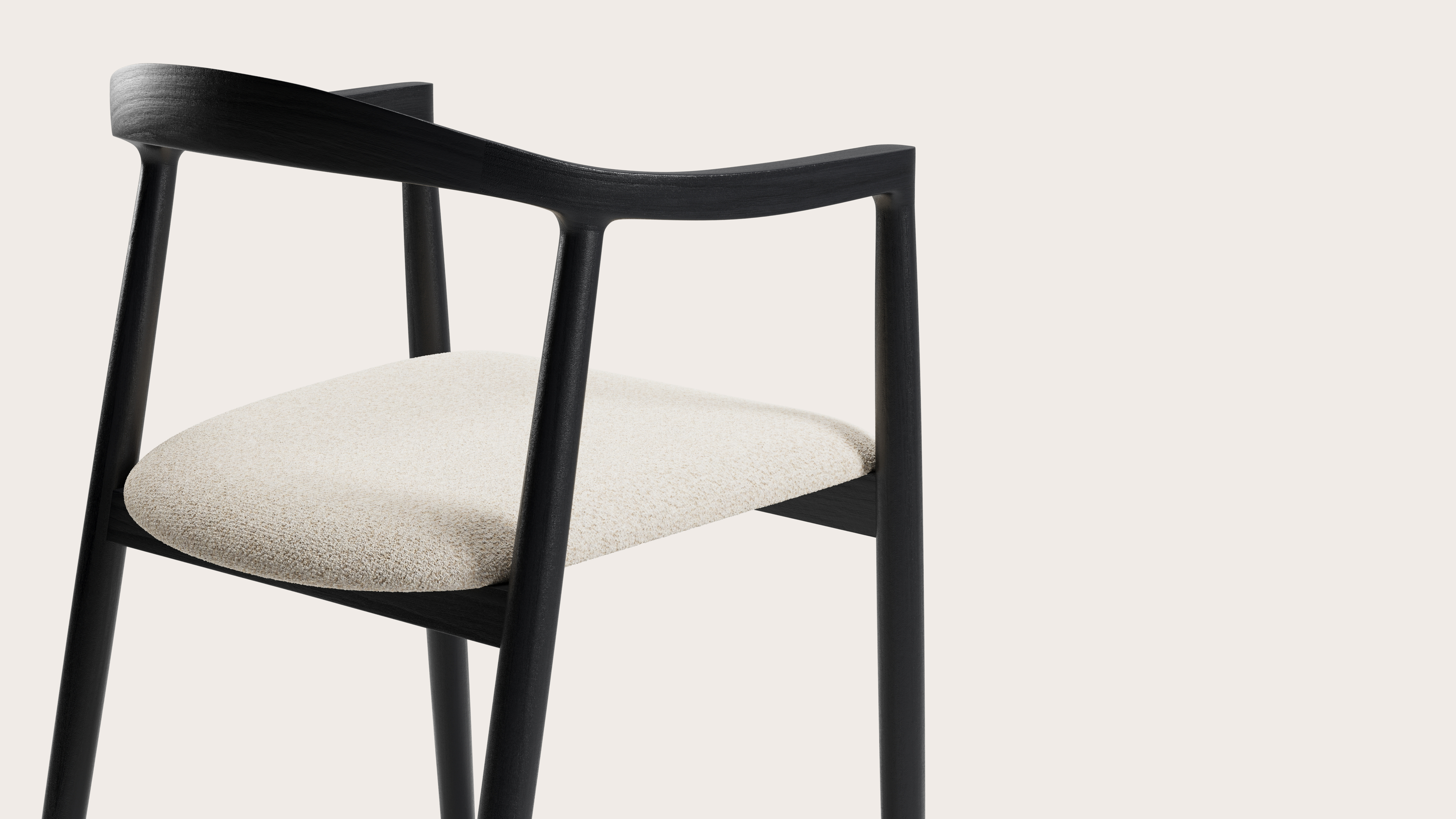 Fauteuil Noto en chêne noir avec assise en Mezzo tissu Ecru