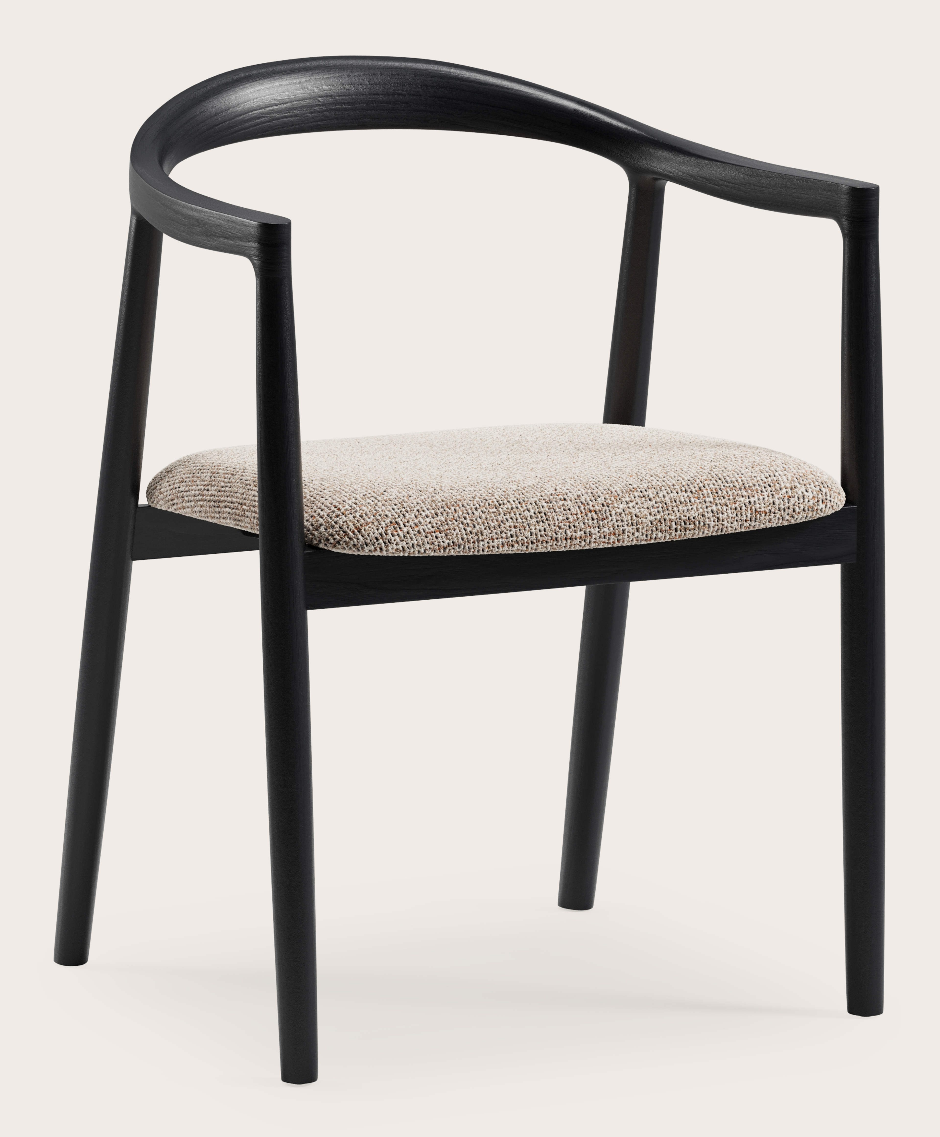 Fauteuil Noto en chêne noir avec assise en Fresco tissu Caramel