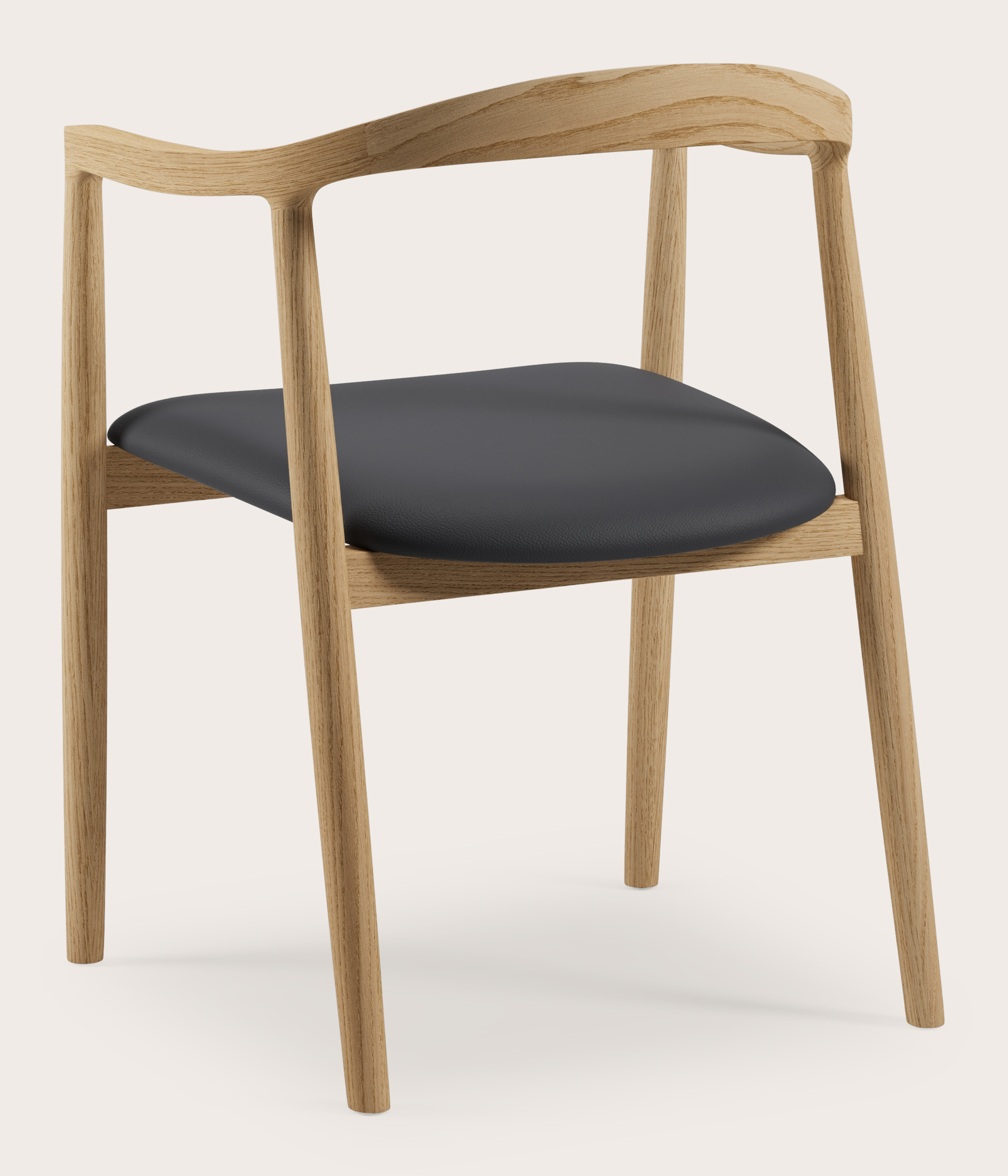 Noto armstoel in massieve natuurkleurige eik met zitting in Cuiro leder Nero