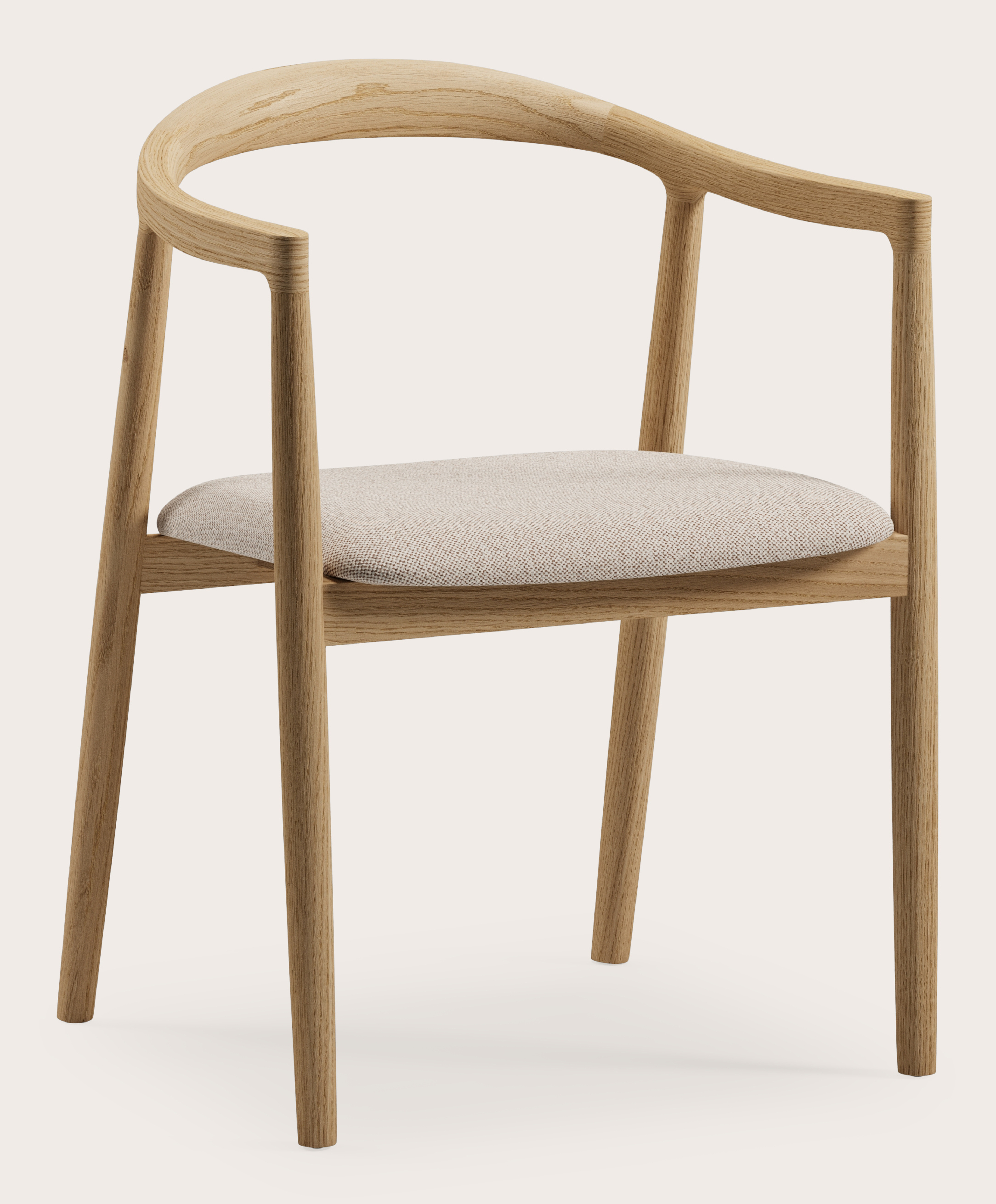 Noto armstoel in natuurkleurige eik met zitting in Brio stof Beige