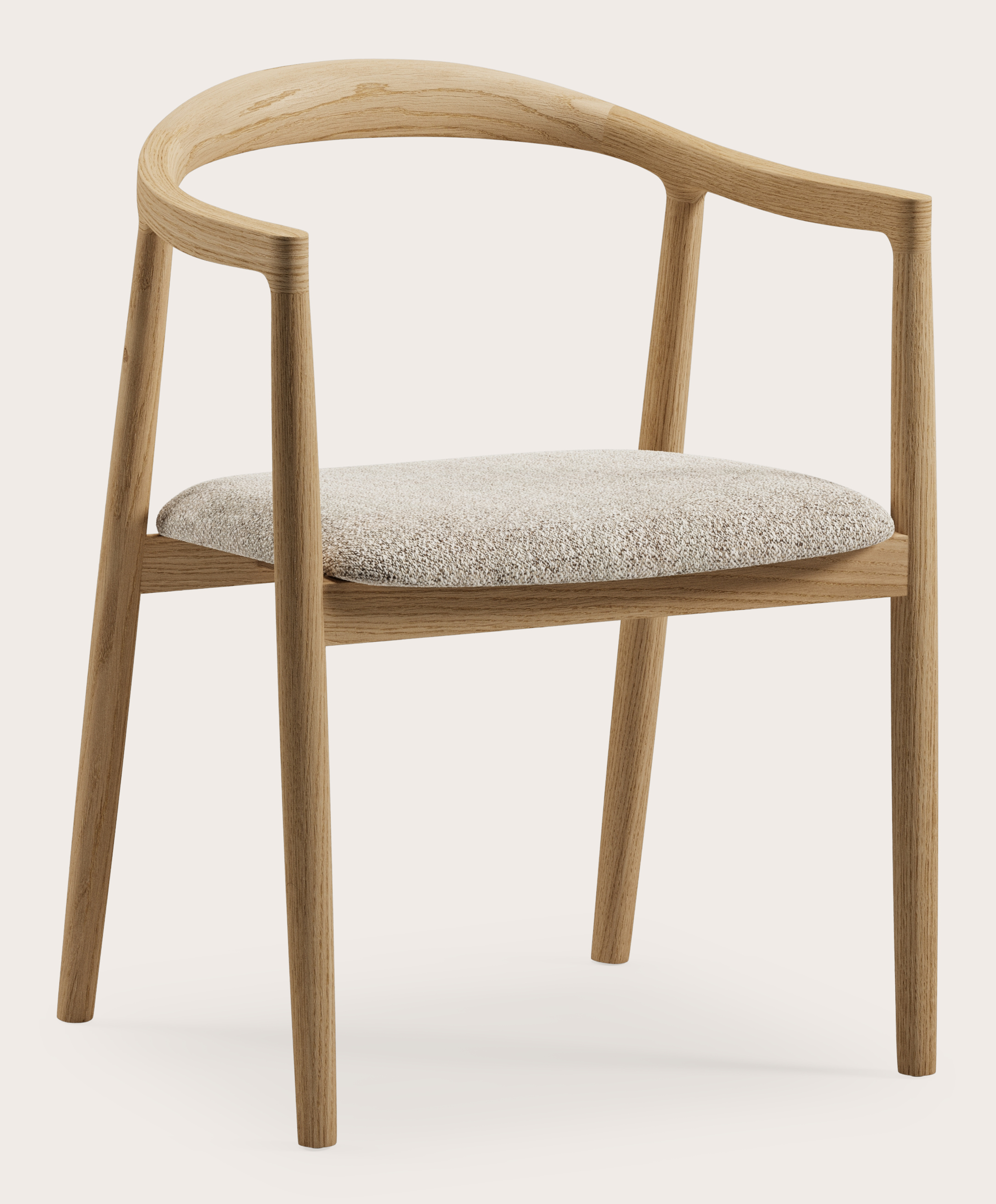Noto armstoel in natuurkleurige eik met zitting in Stanza stof Light Taupe