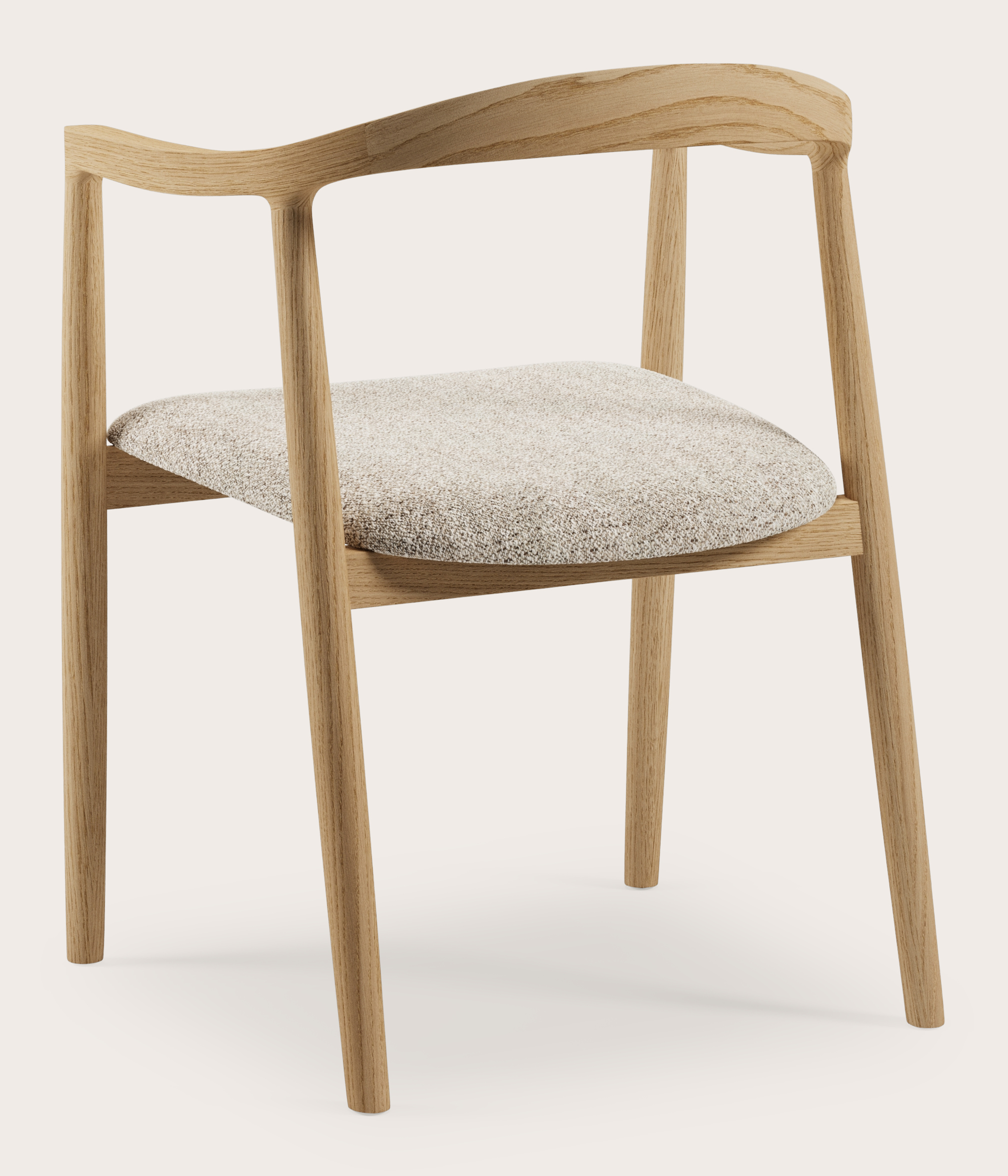 Noto armstoel in natuurkleurige eik met zitting in Stanza stof Light Taupe