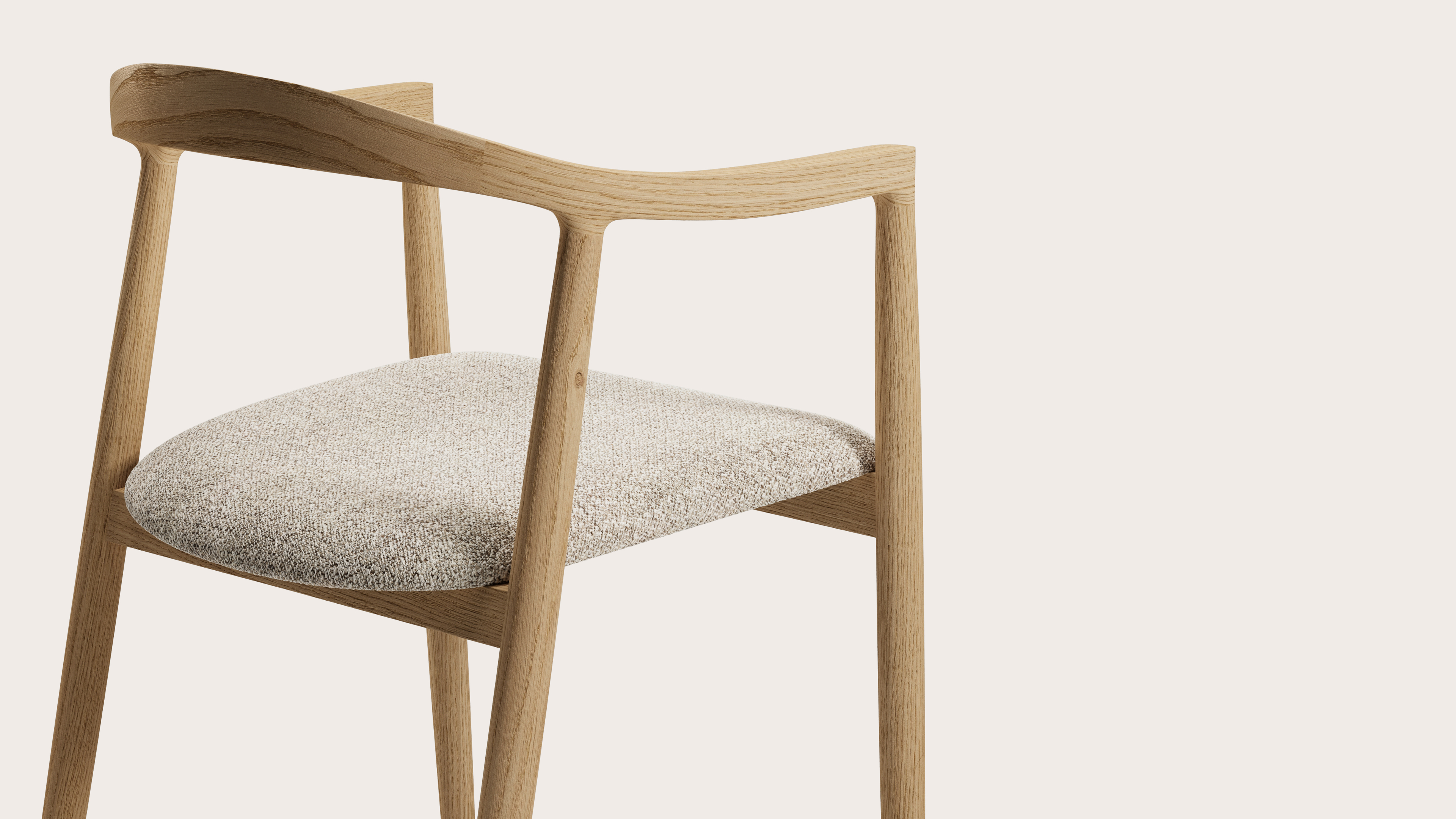 Noto armstoel in natuurkleurige eik met zitting in Stanza stof Light Taupe
