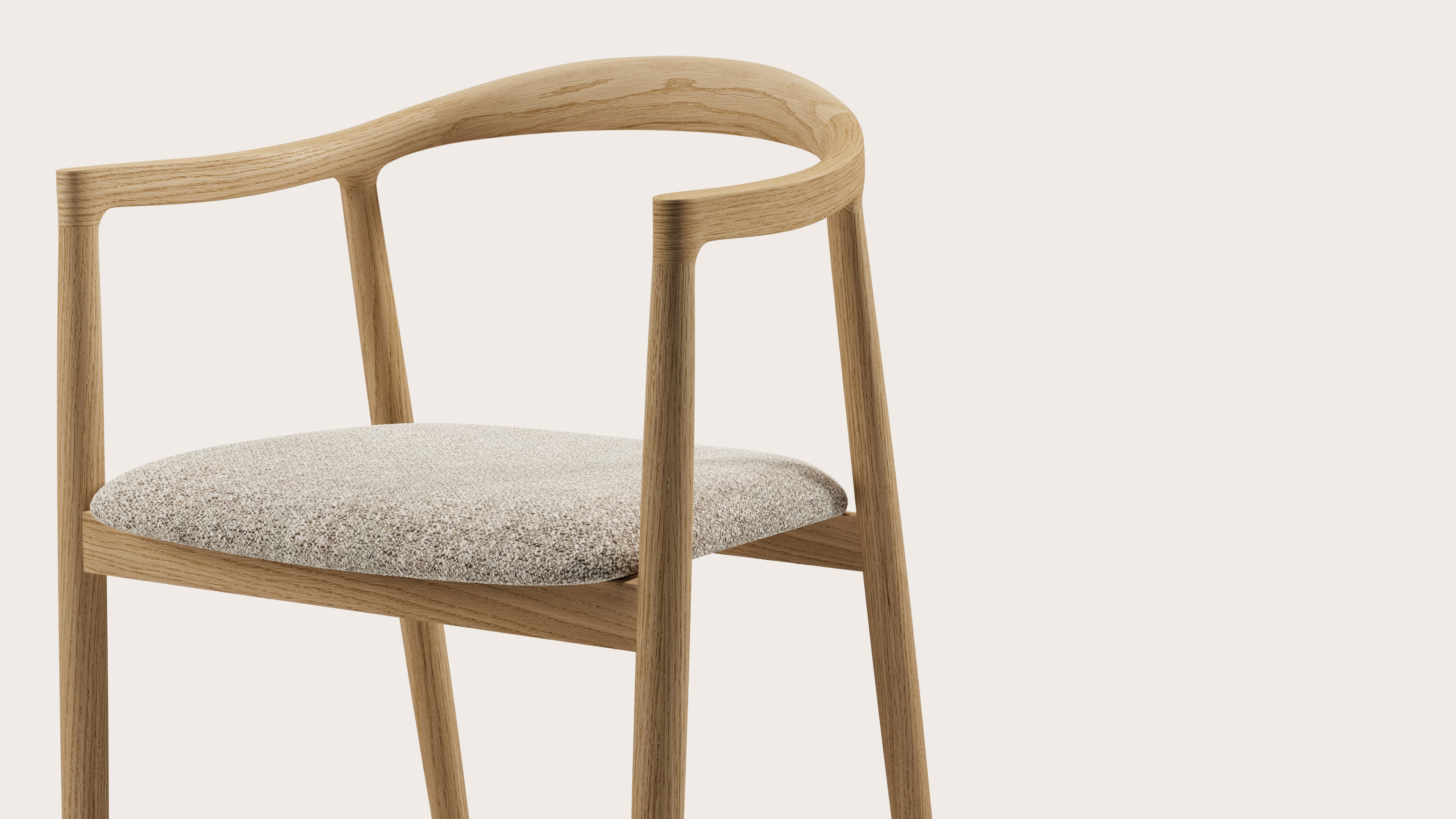 Noto armstoel in natuurkleurige eik met zitting in Stanza stof Light Taupe