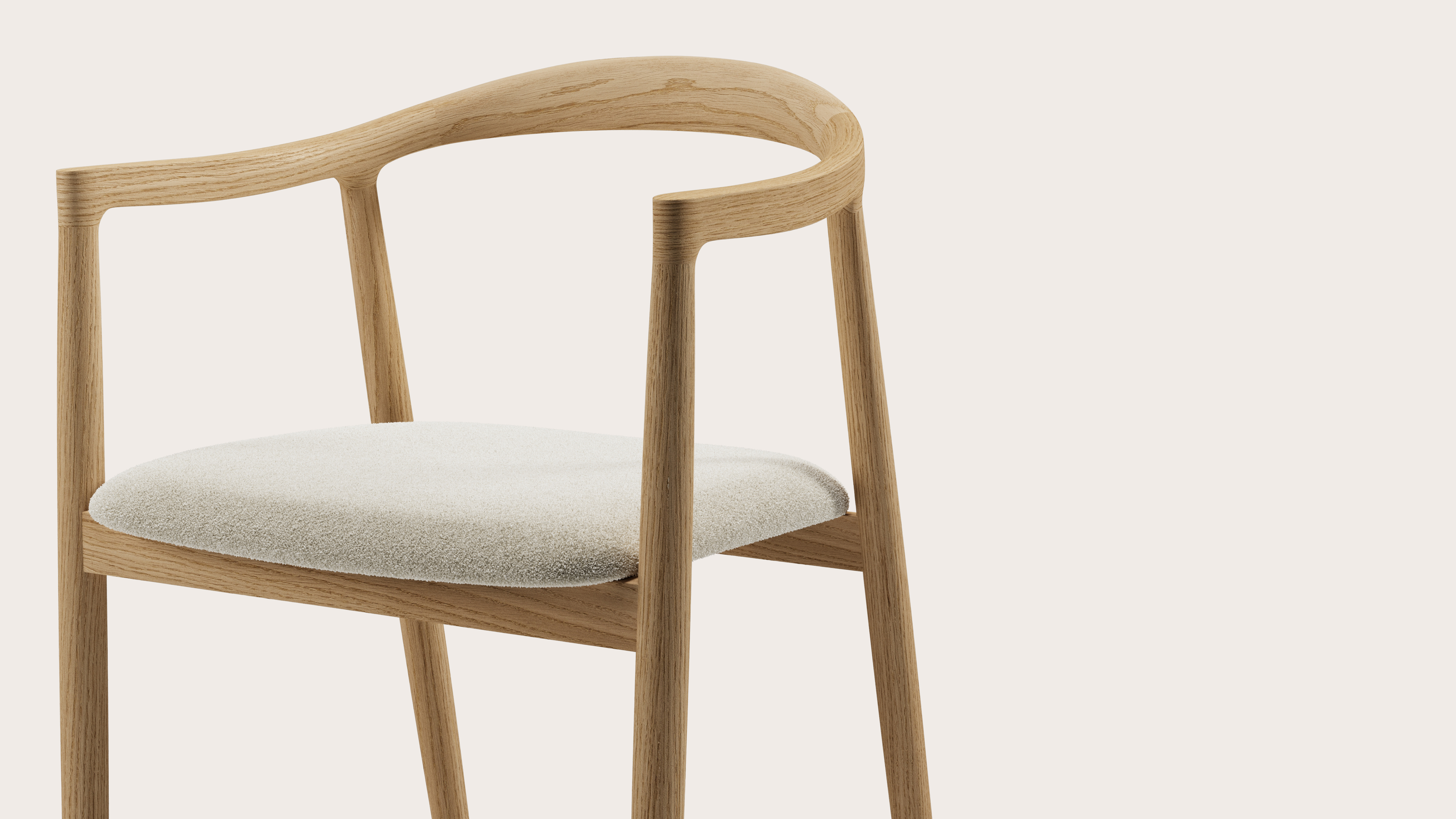 Noto armstoel in natuurkleurige eik met zitting in Aria stof Mastic