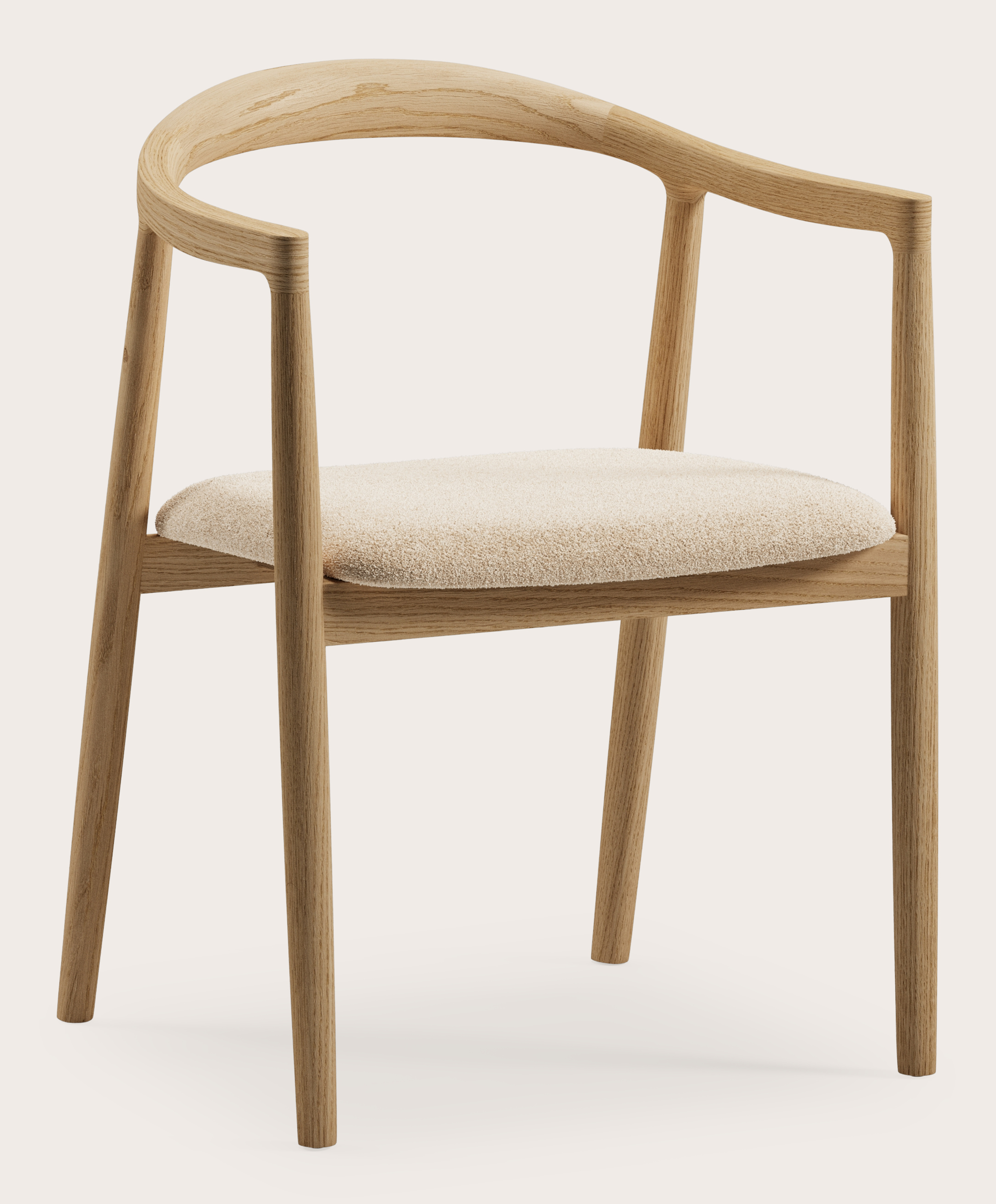 Fauteuil Noto en chêne couleur naturelle avec assise en Aria tissu Beige