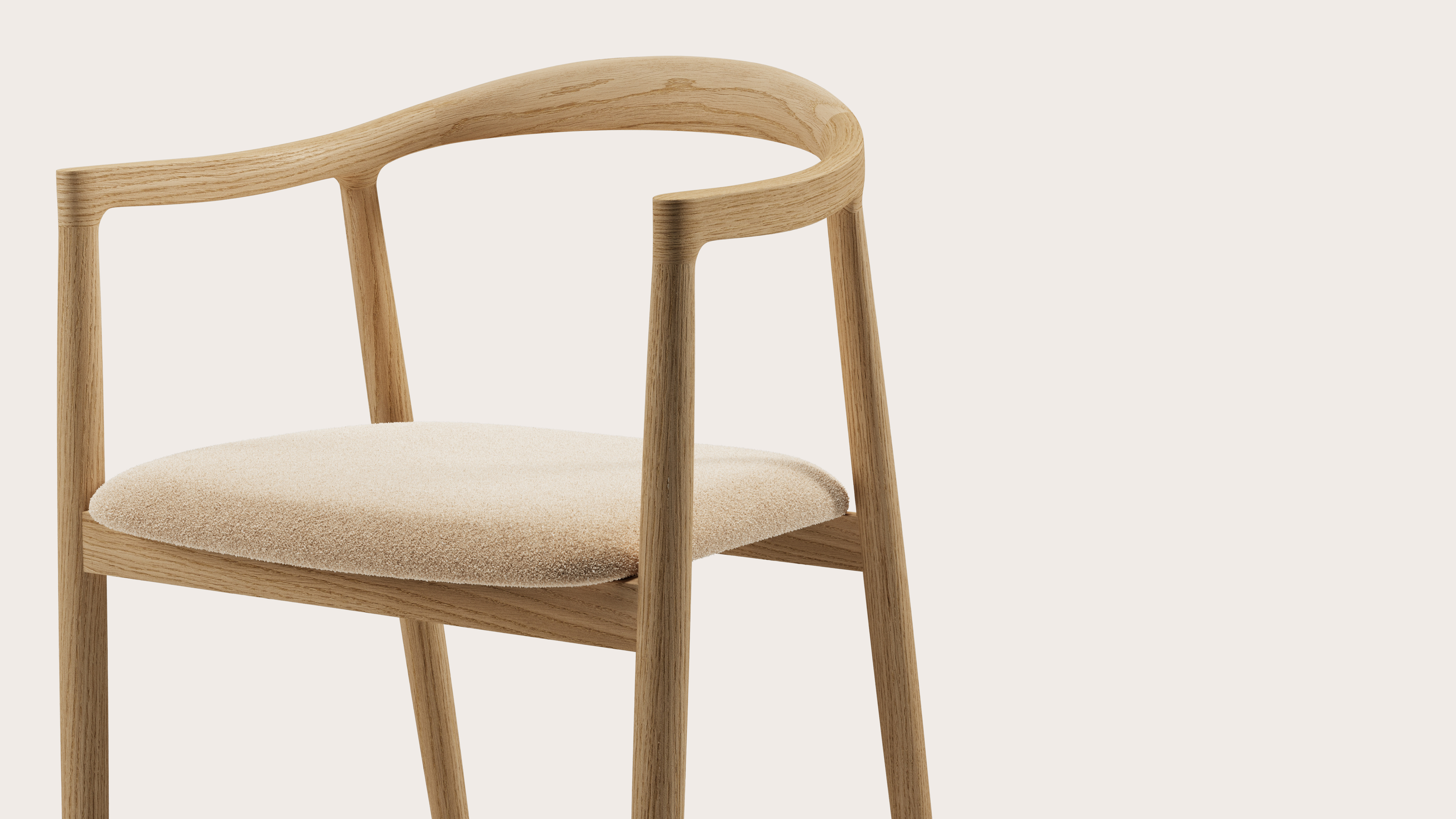 Fauteuil Noto en chêne couleur naturelle avec assise en Aria tissu Beige