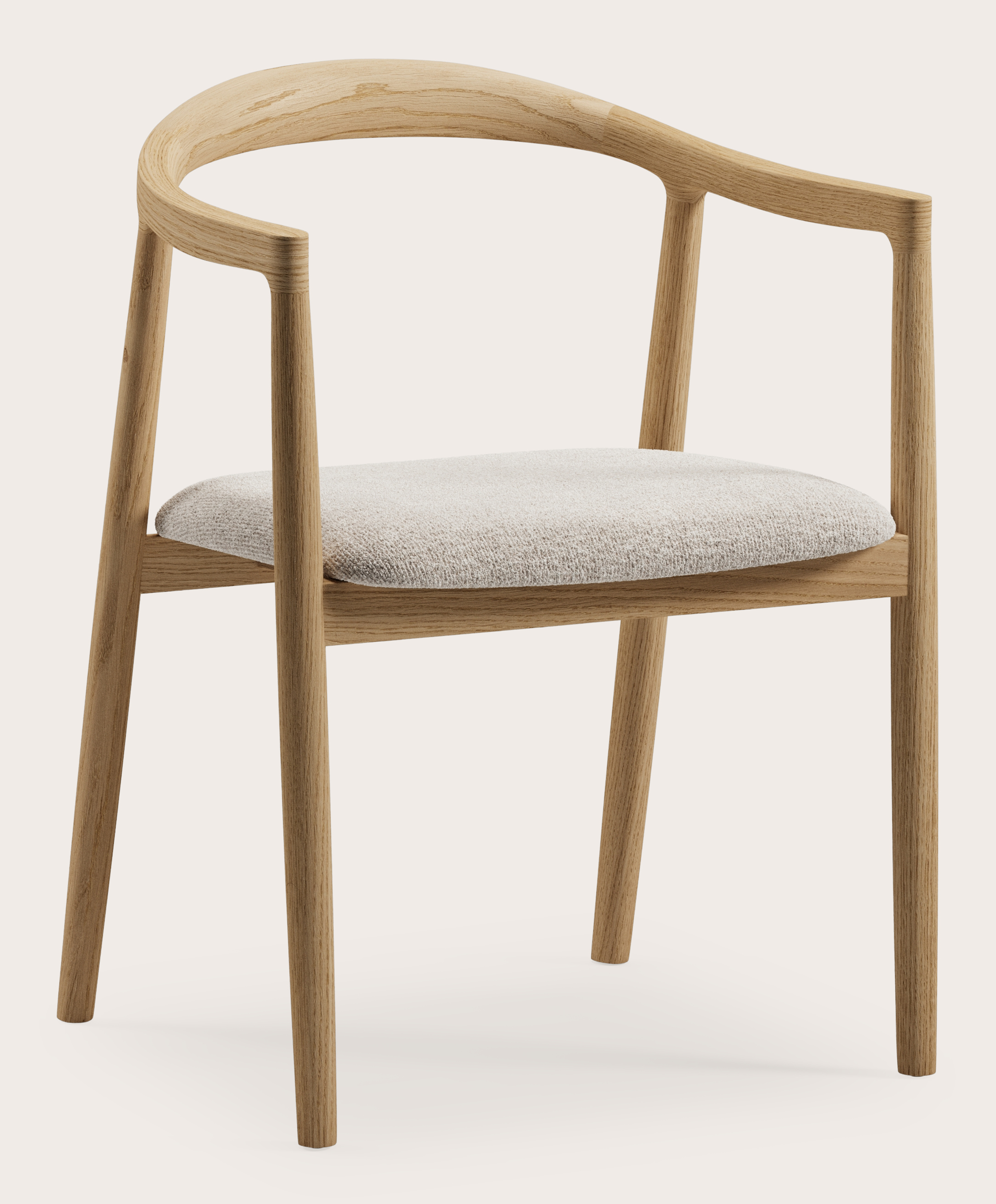 Noto armstoel in natuurkleurige eik met zitting in Nova stof Almond