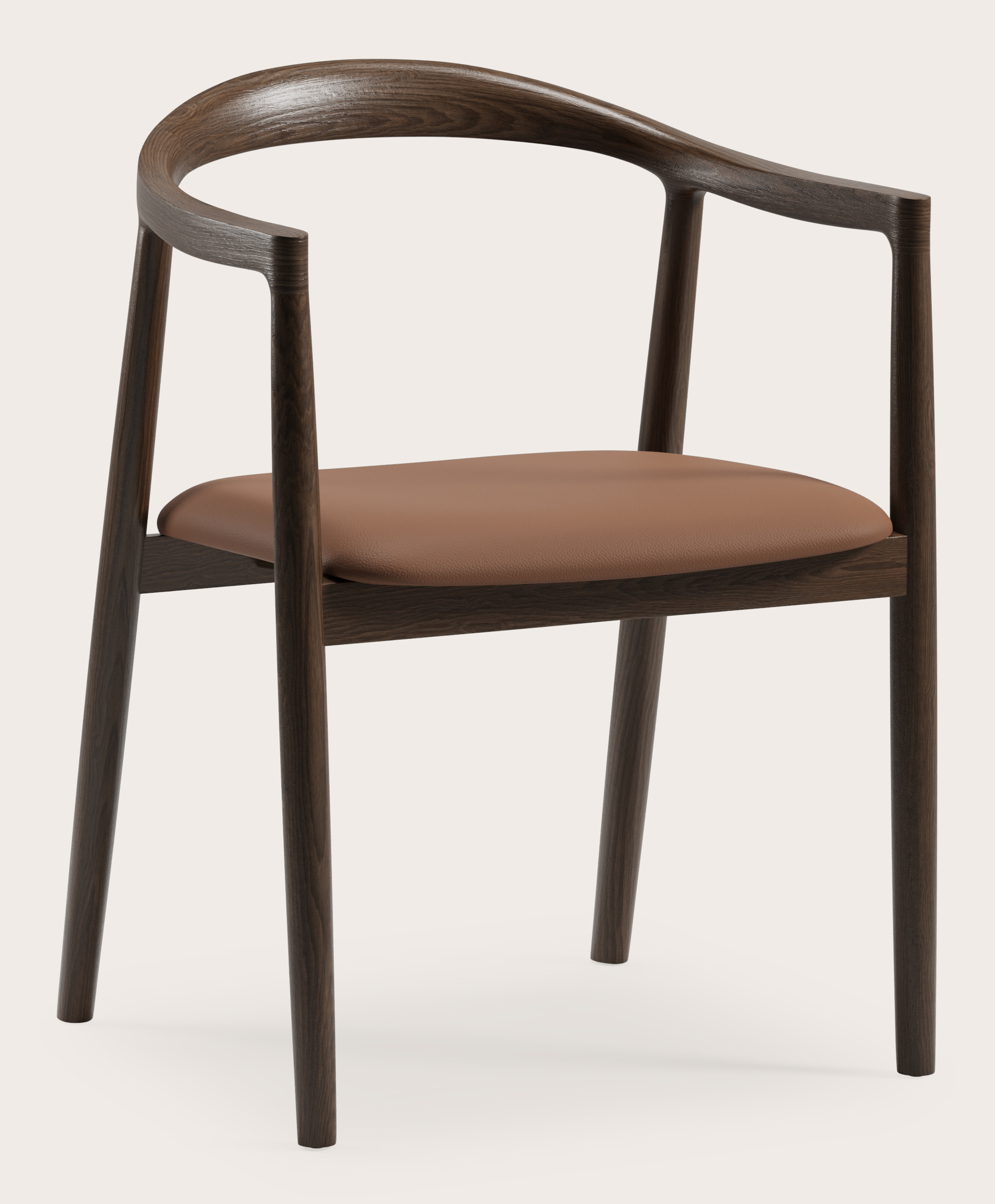 Fauteuil Noto en chêne massif fumé avec assise en Cuiro cuir Fox