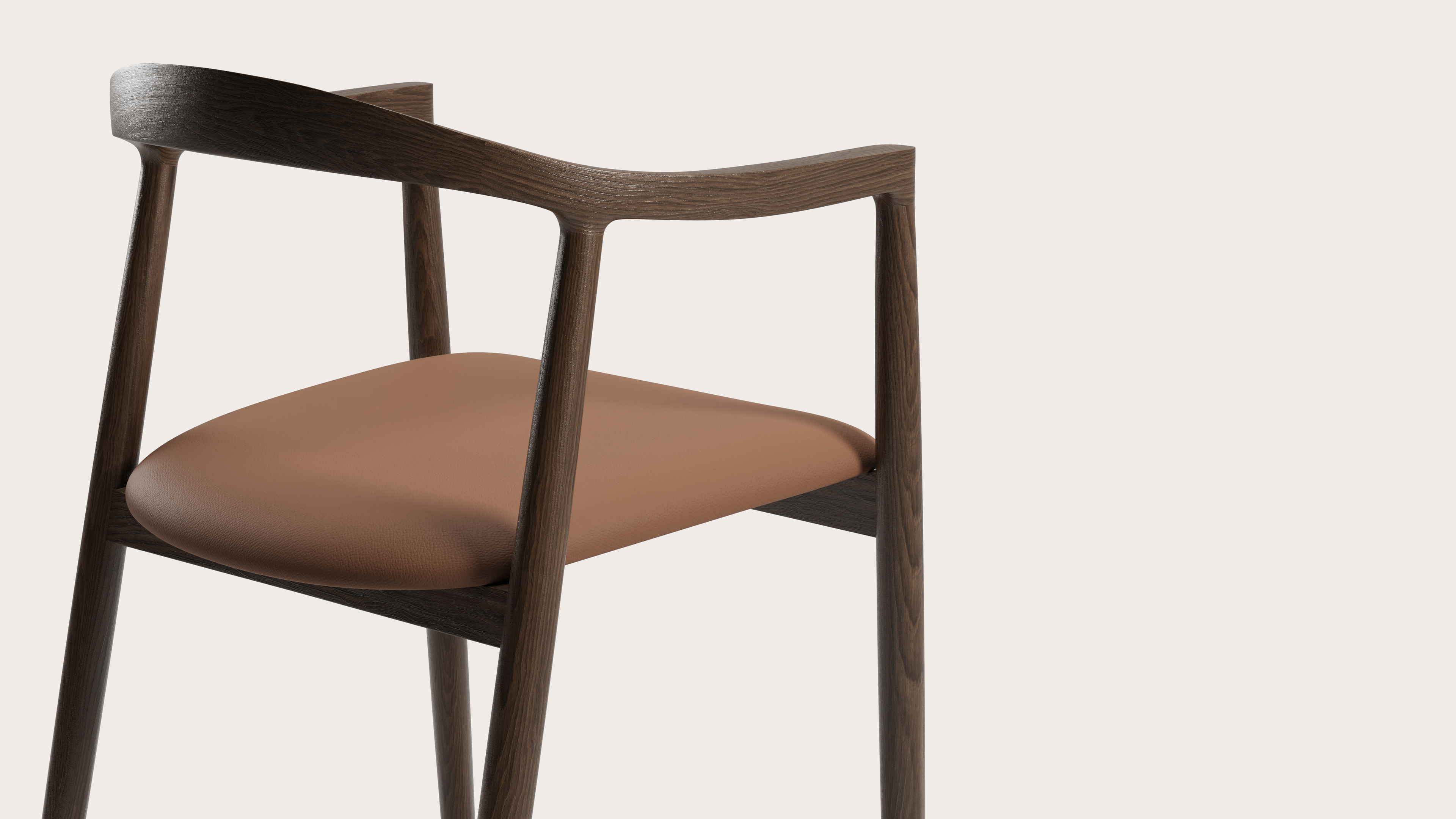 Fauteuil Noto en chêne massif fumé avec assise en Cuiro cuir Fox