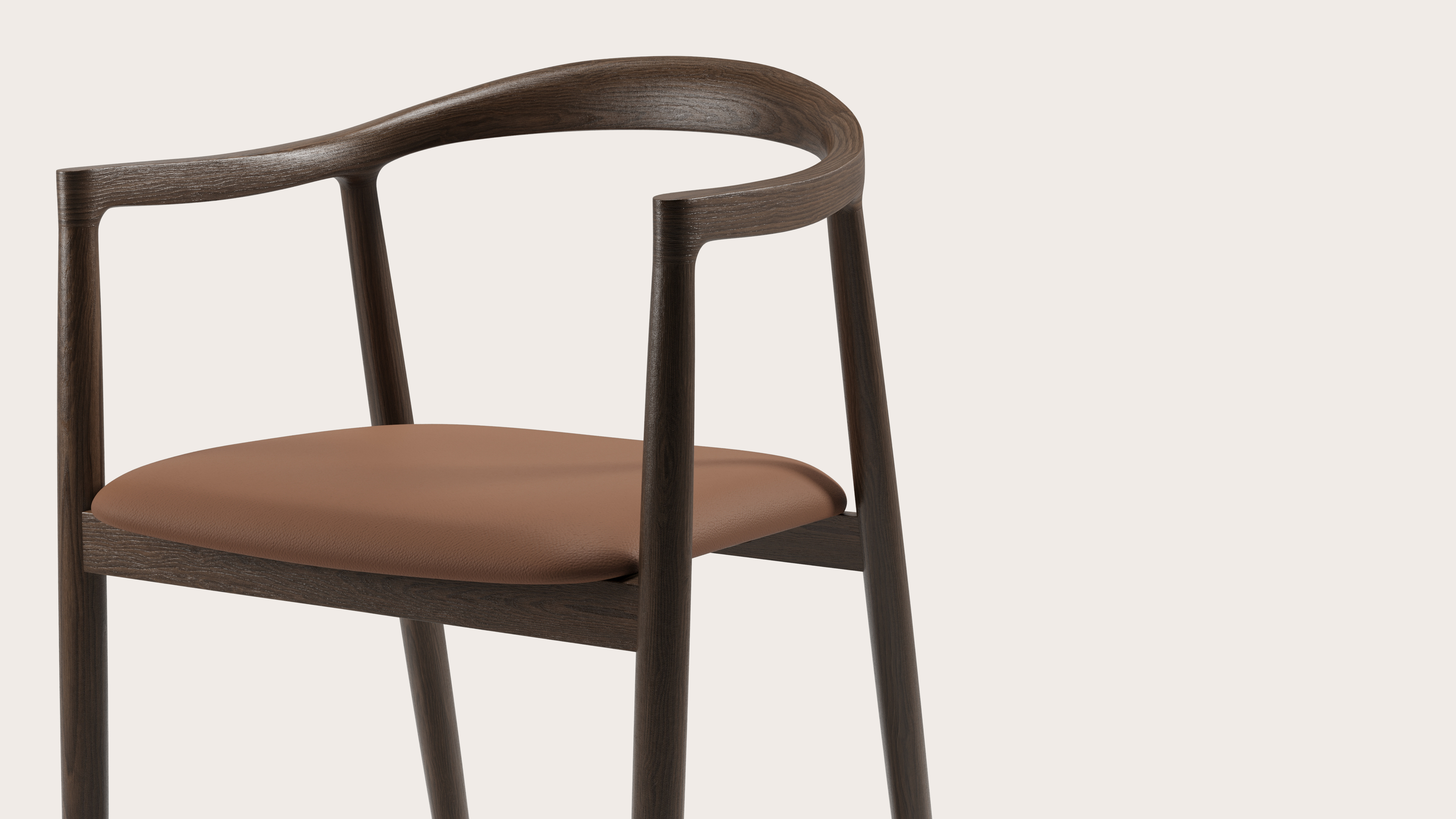 Fauteuil Noto en chêne massif fumé avec assise en Cuiro cuir Fox