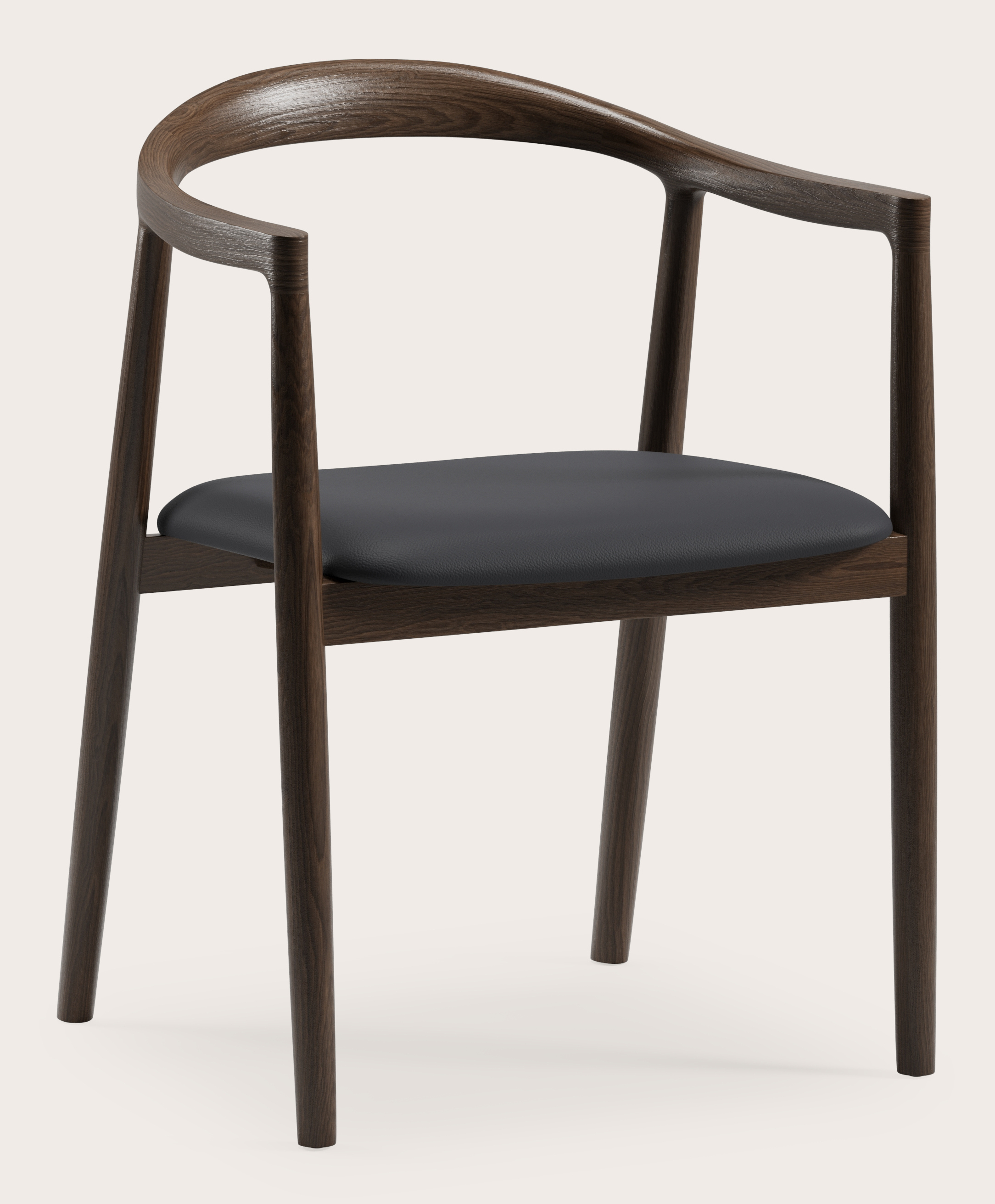 Noto armstoel in massieve gerookte eik met zitting in Cuiro leder Nero