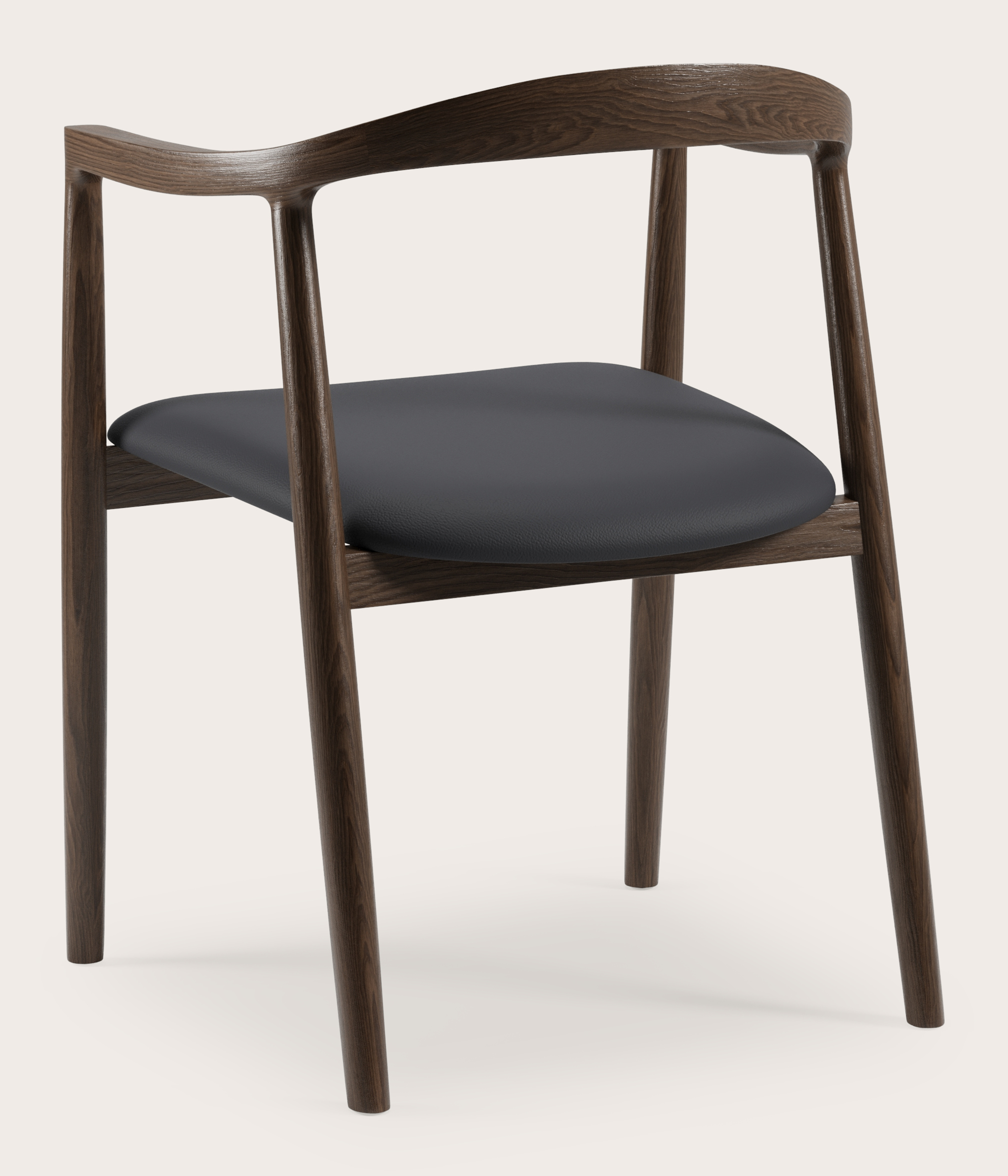 Noto armstoel in massieve gerookte eik met zitting in Cuiro leder Nero