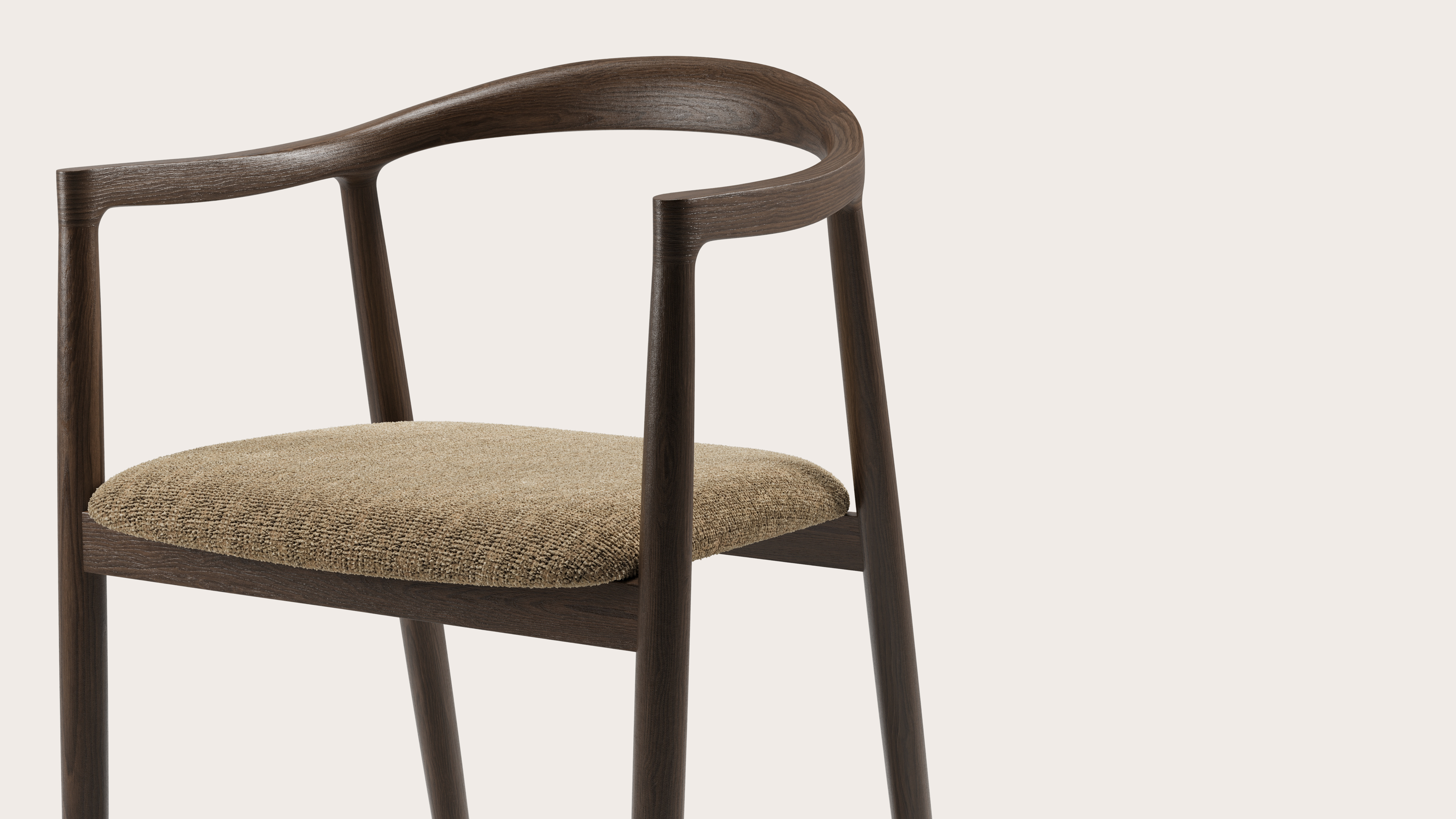 Noto armstoel in gerookte eik met zitting in Poco stof Dark Taupe