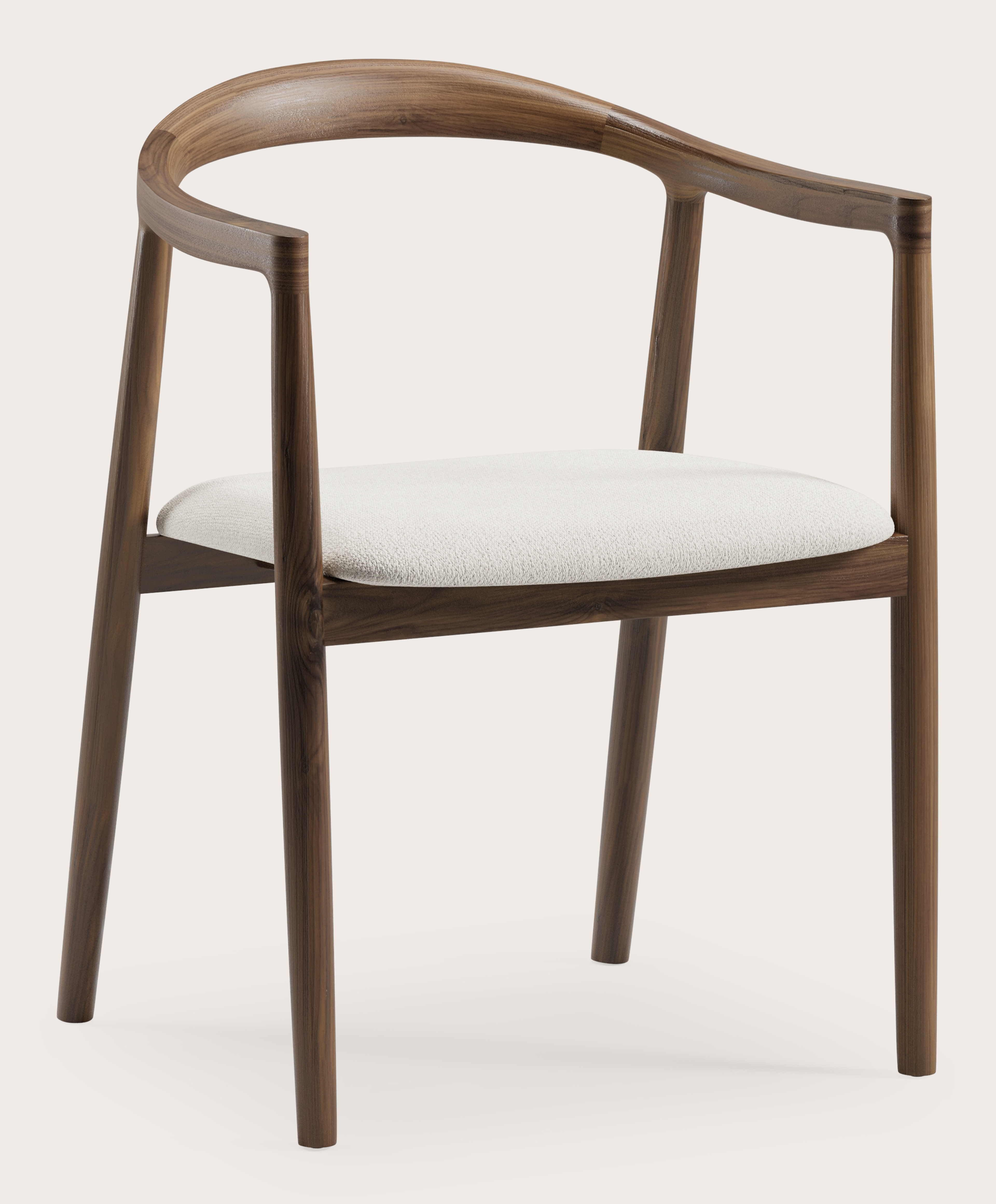 Fauteuil Noto en noyer massif avec assise en Volti tissu Pearl