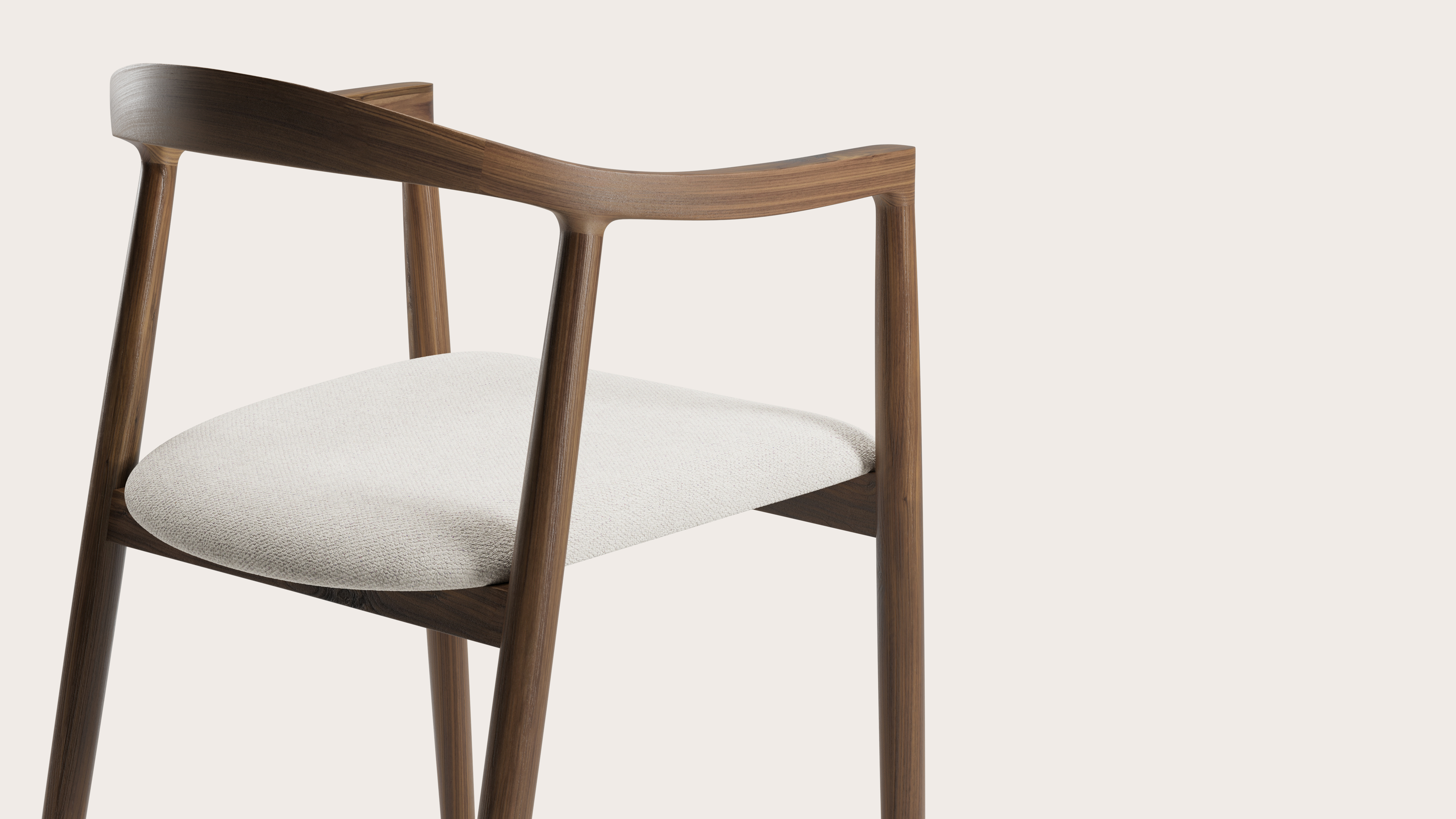 Fauteuil Noto en noyer massif avec assise en Volti tissu Pearl