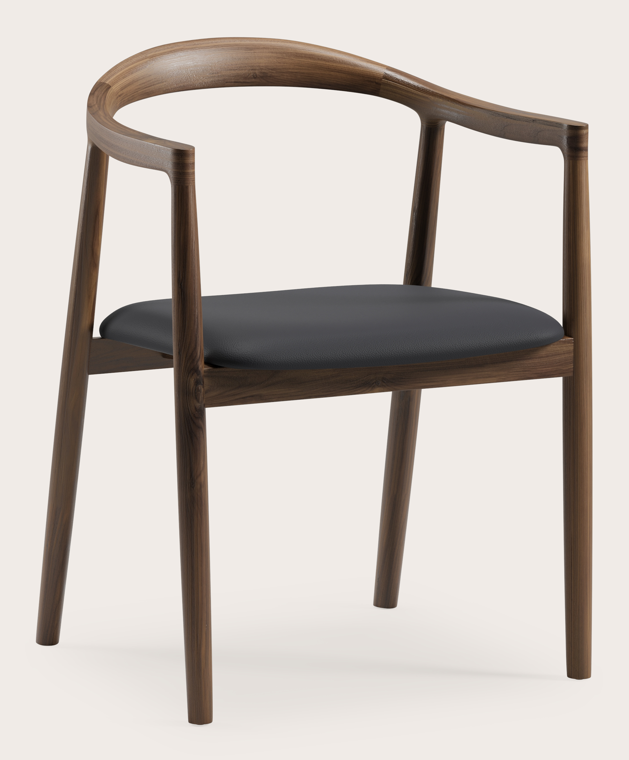 Noto armstoel in massieve walnoot met zitting in Cuiro leder Nero