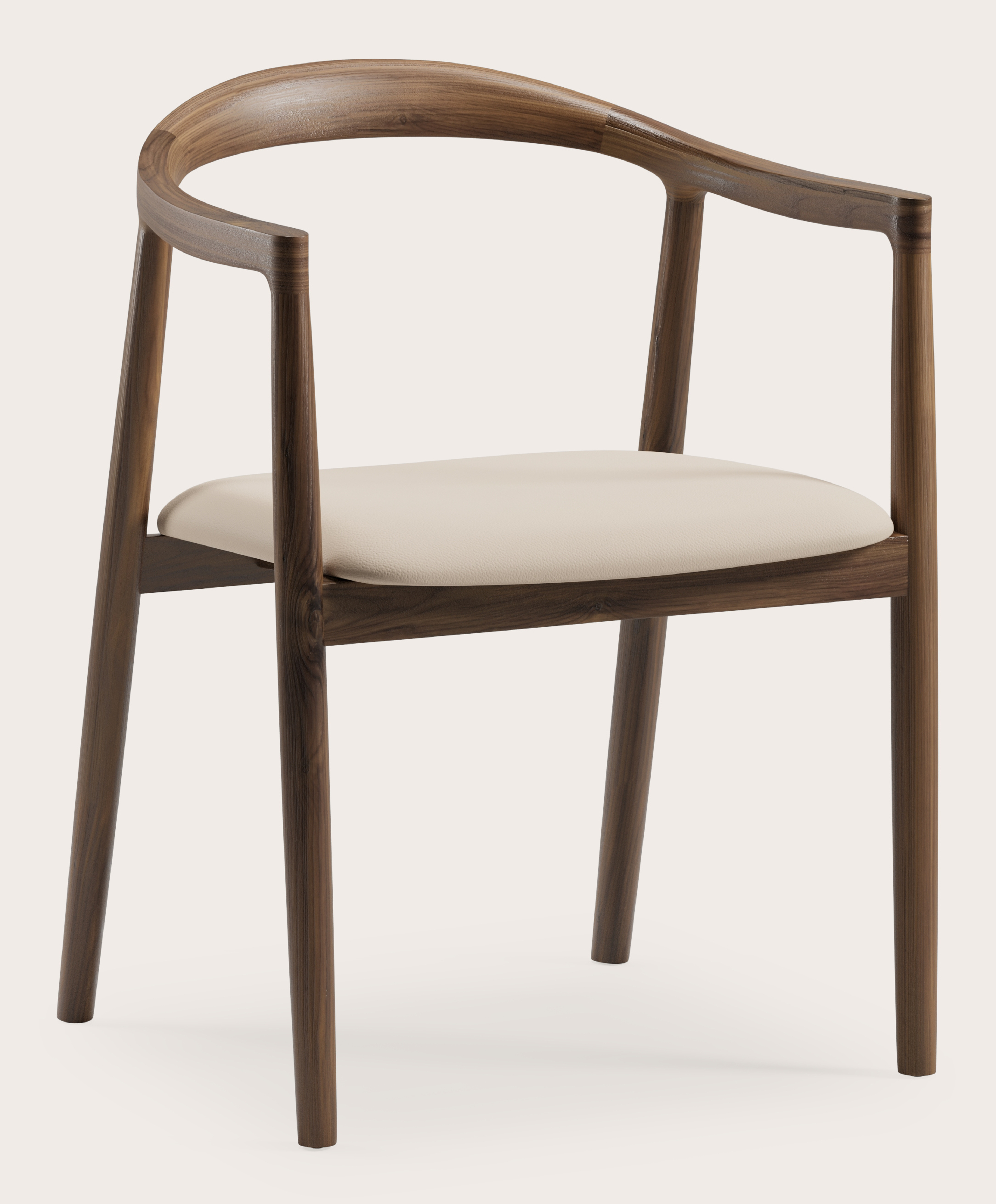 Fauteuil Noto en noyer massif avec assise en Cuiro cuir Latte