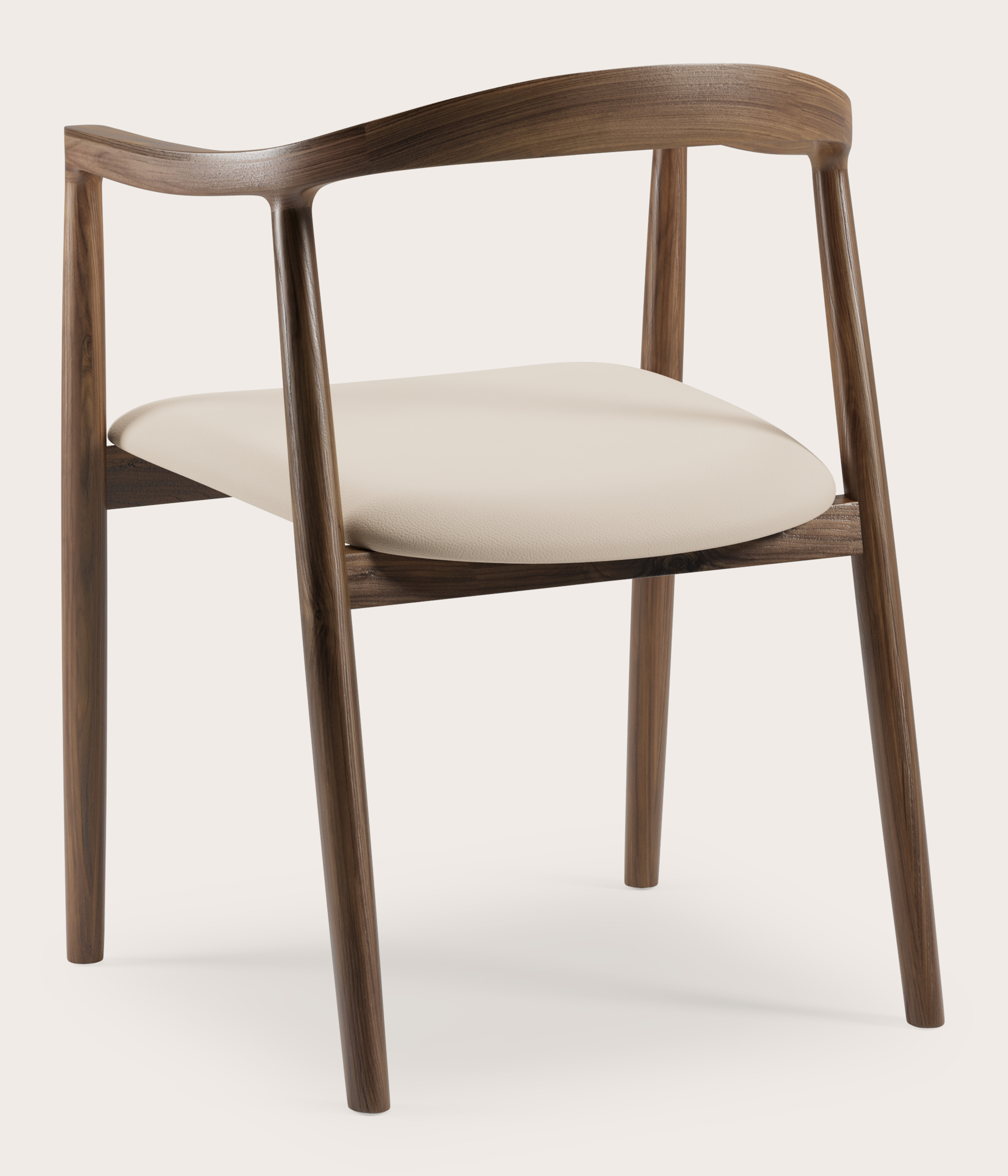 Fauteuil Noto en noyer massif avec assise en Cuiro cuir Latte