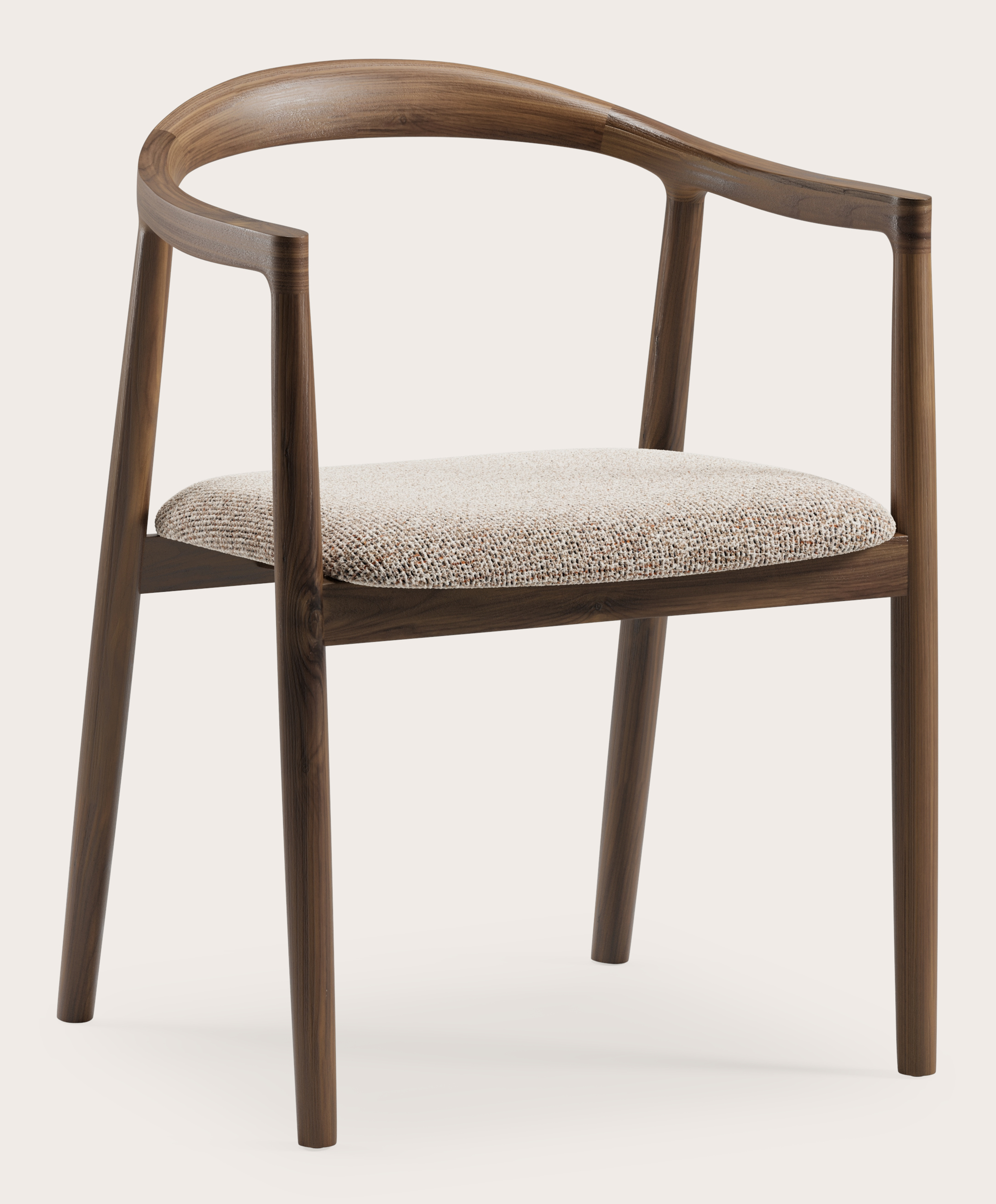 Fauteuil Noto en noyer avec assise en Fresco tissu Caramel