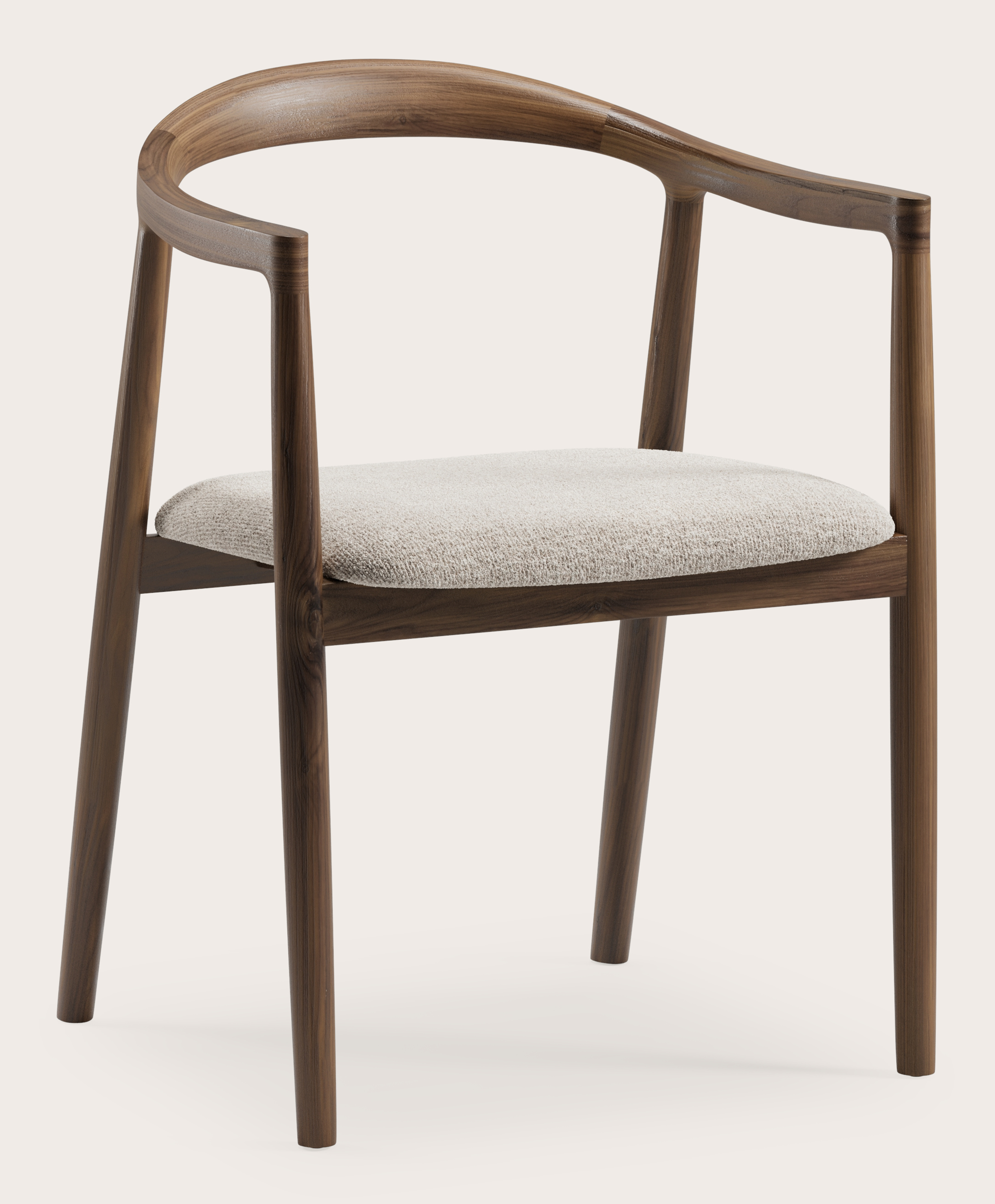 Fauteuil Noto en noyer avec assise en Nova tissu Almond