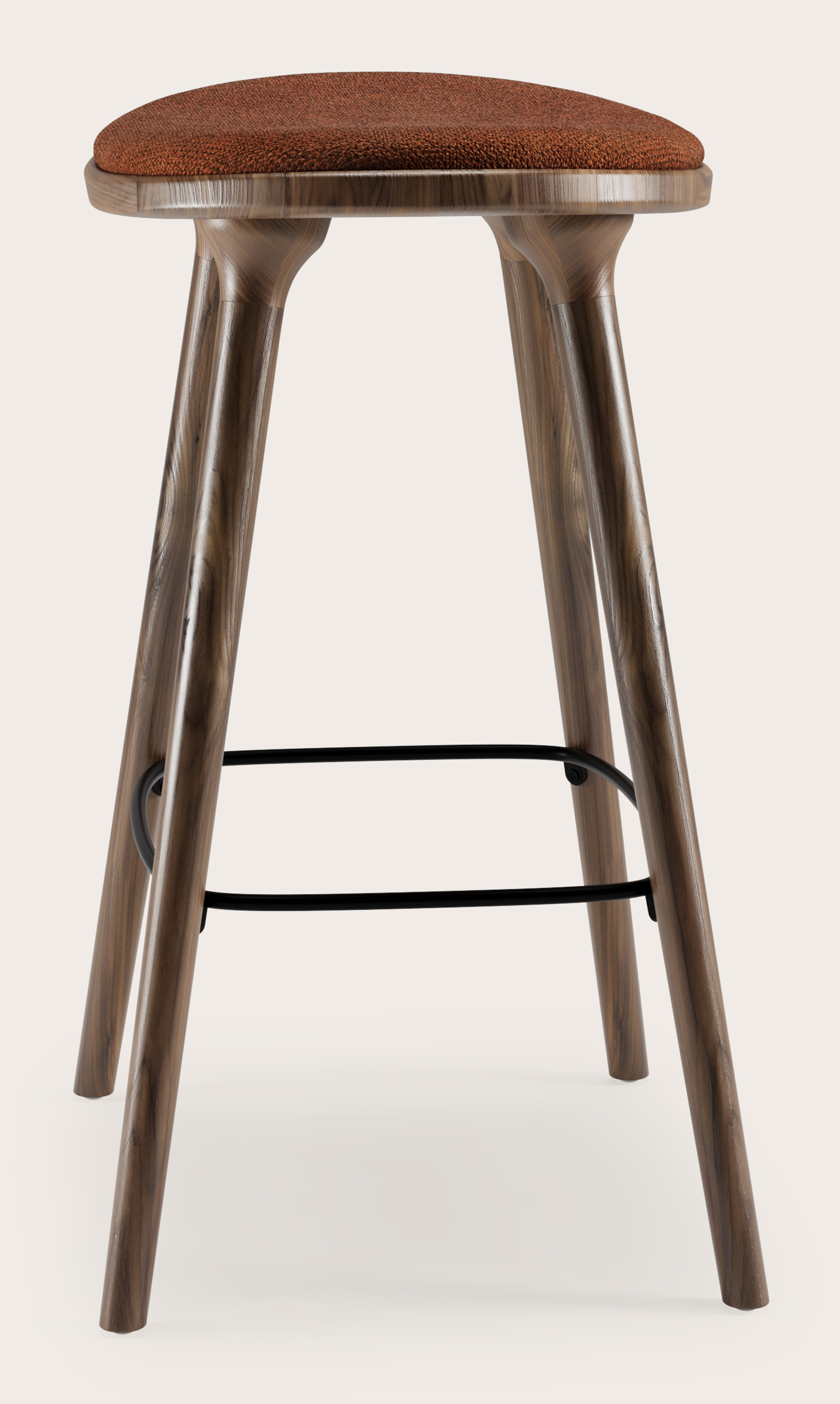 Tabouret de bar basse Olbia en noyer massif avec assise en Volti tissu Copper