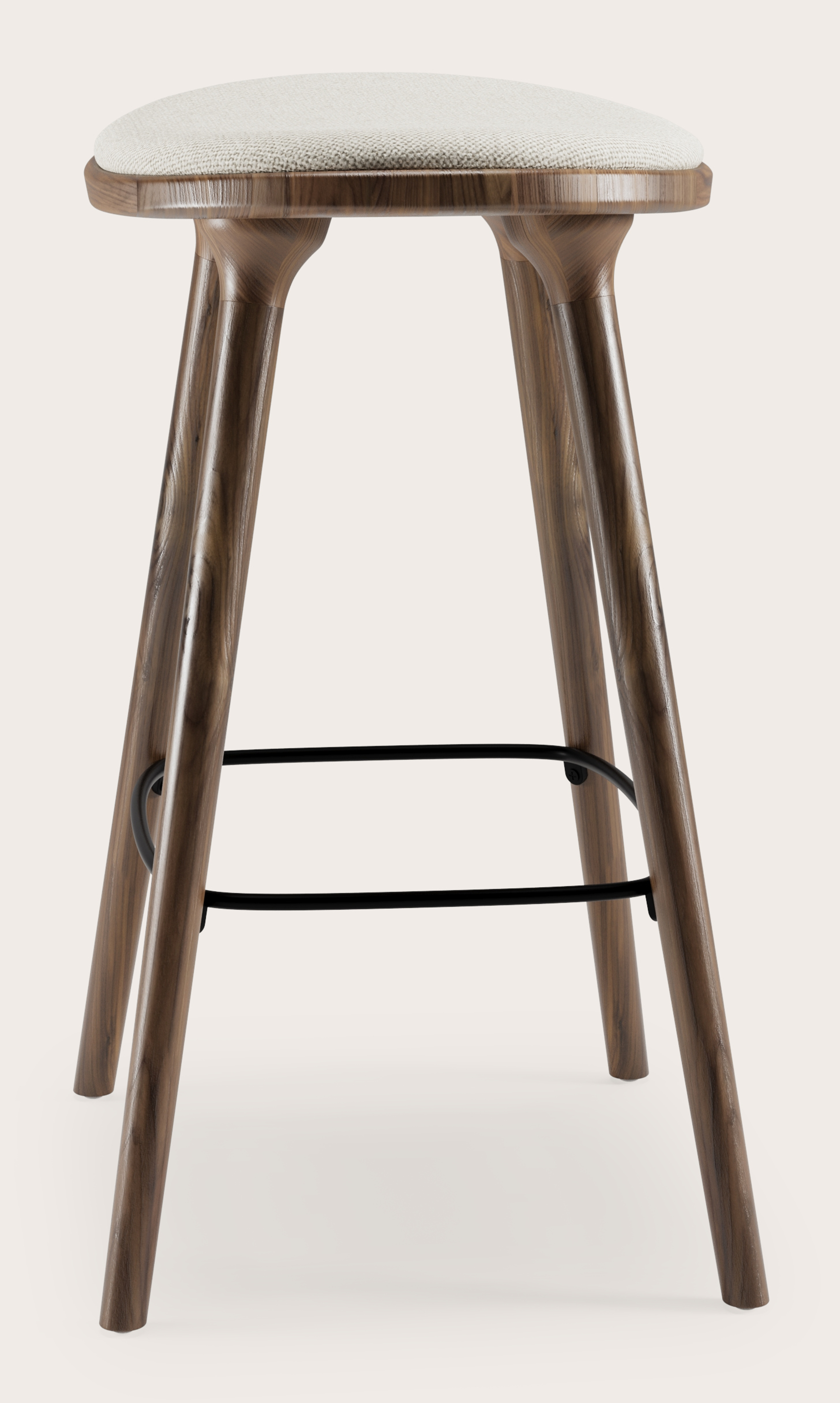 Tabouret de bar basse Olbia en noyer massif avec assise en Brio tissu Linen