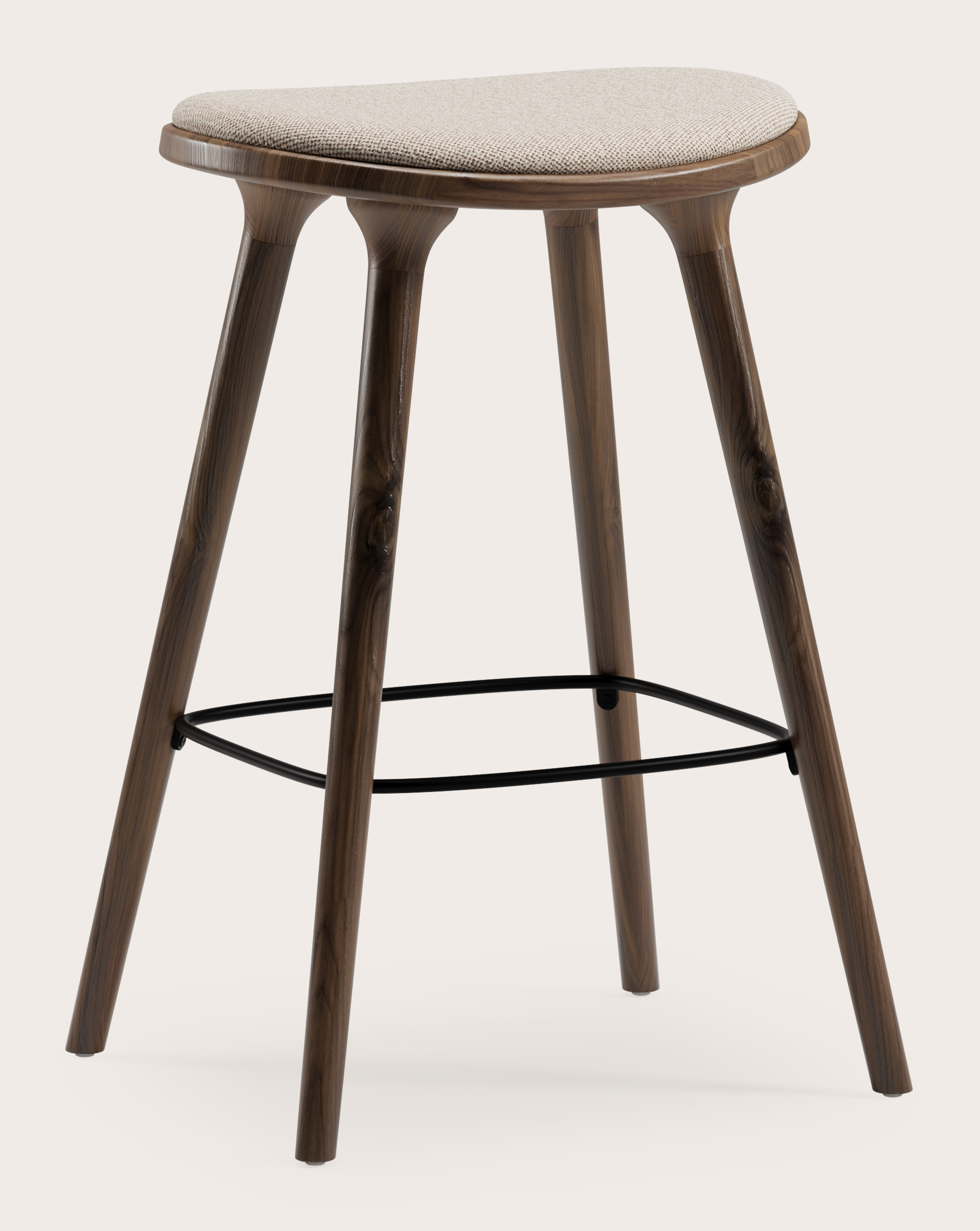 Tabouret de bar basse Olbia en noyer massif avec assise en Brio tissu Beige