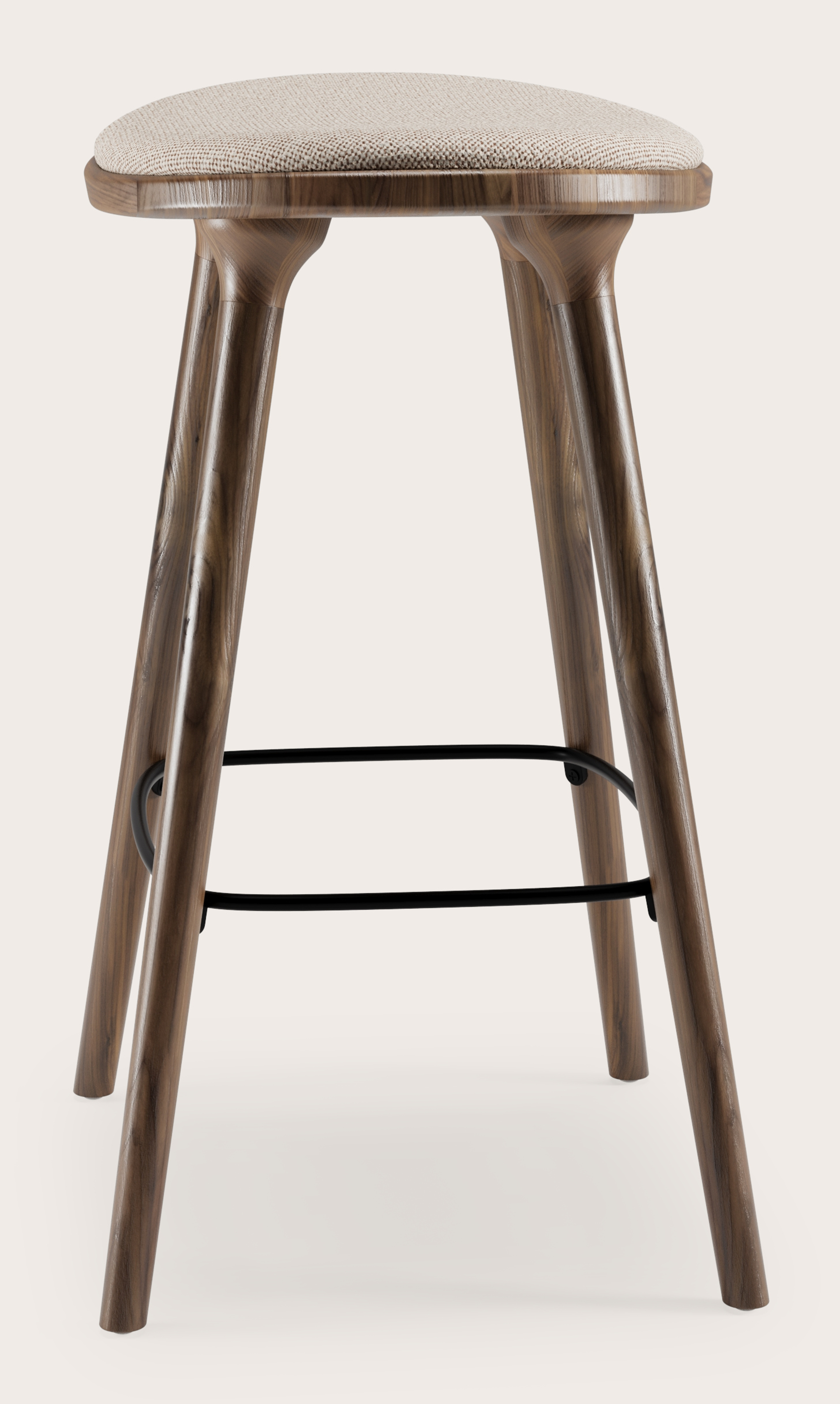 Tabouret de bar basse Olbia en noyer massif avec assise en Brio tissu Beige