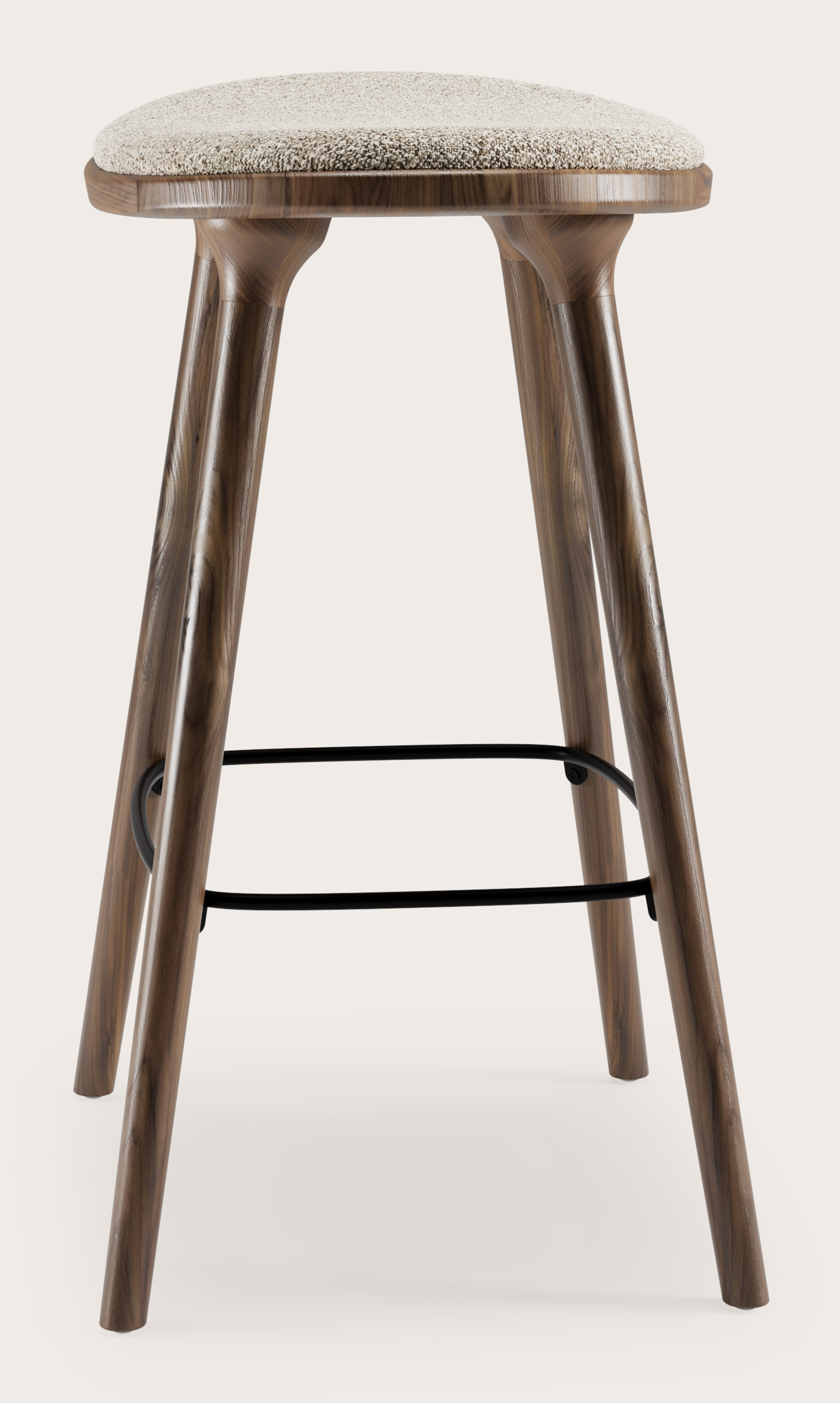 Tabouret de bar basse Olbia en noyer massif avec assise en Stanza tissu Light Taupe