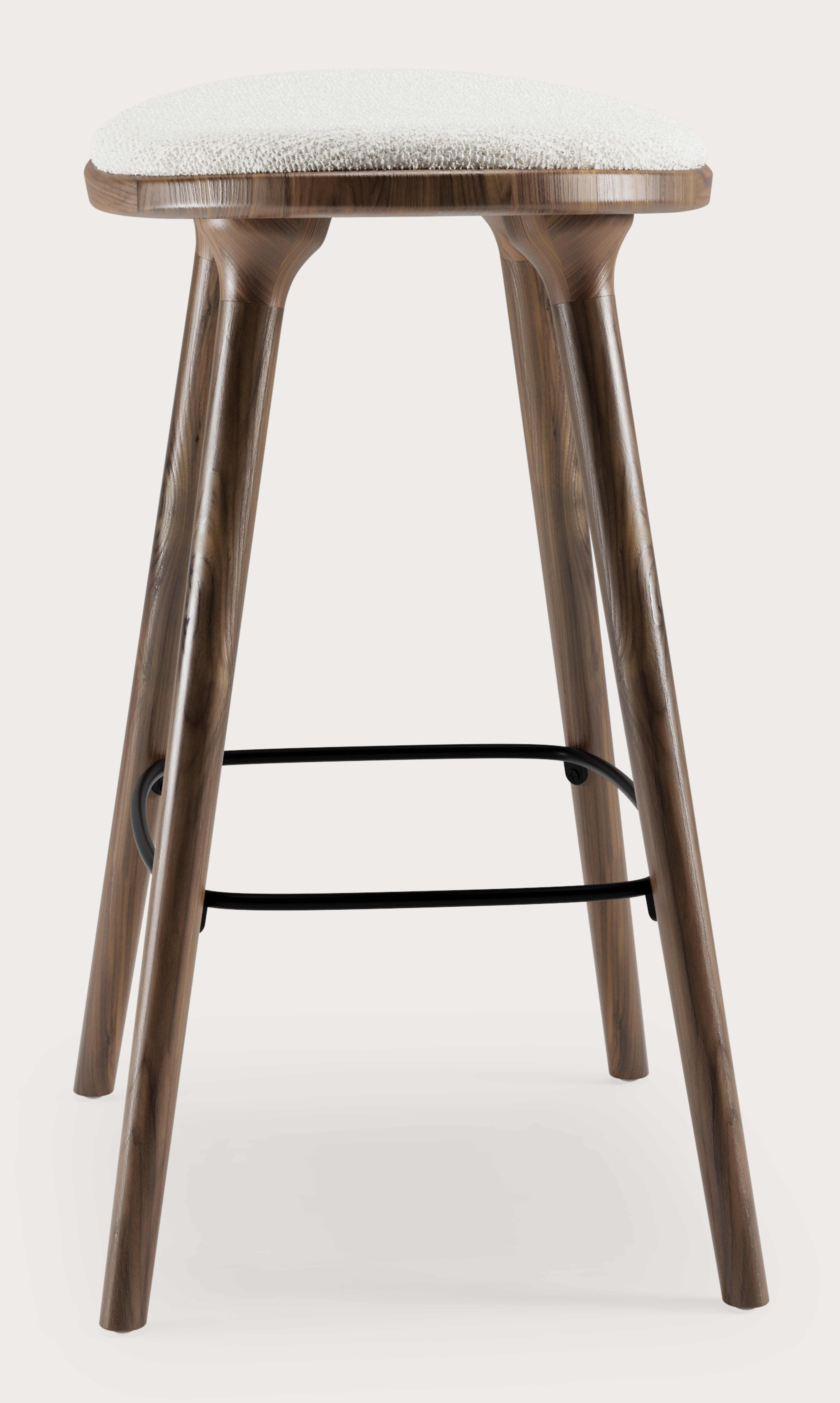 Tabouret de bar basse Olbia en noyer massif avec assise en Poco tissu White