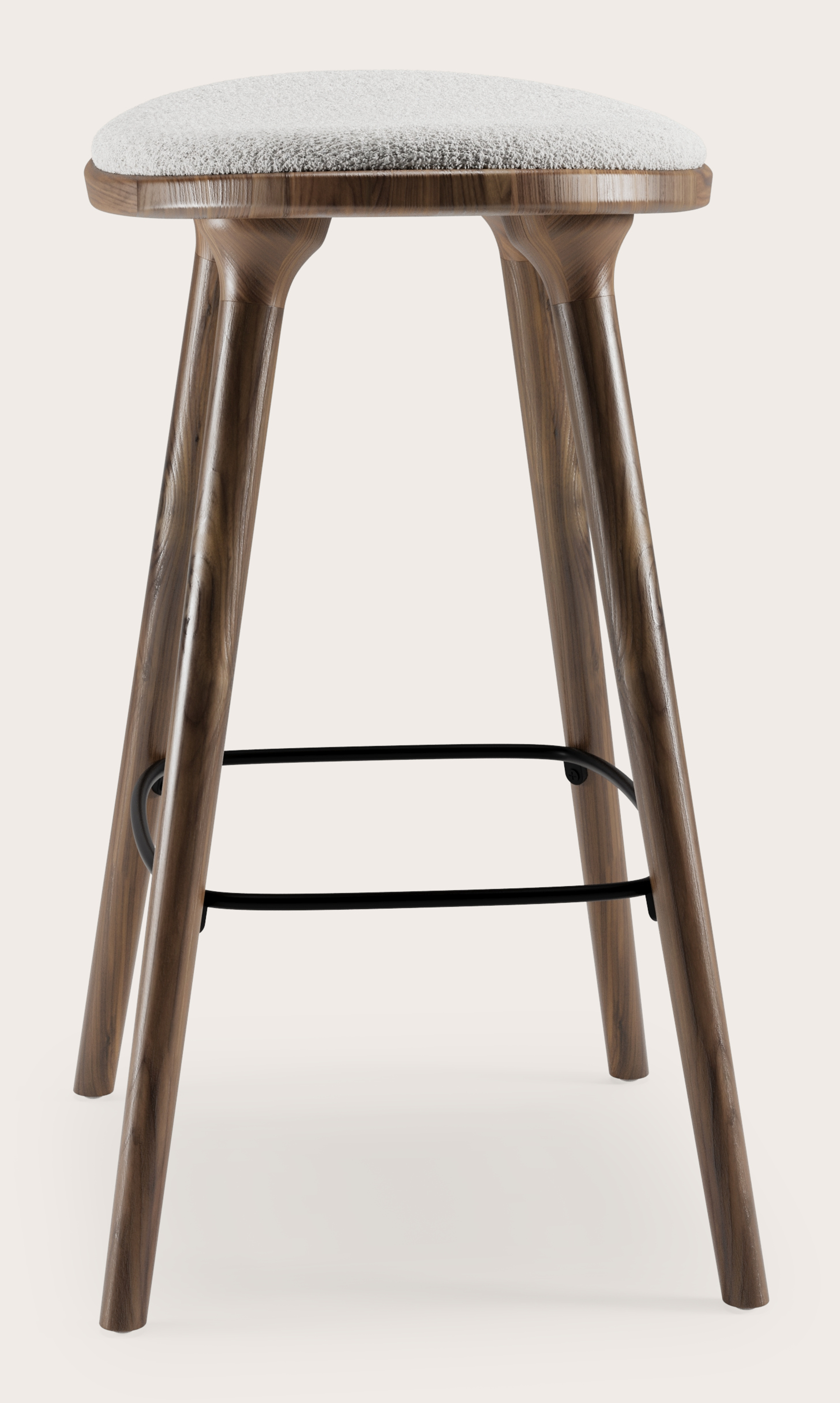 Tabouret de bar basse Olbia en noyer massif avec assise en Nova tissu Lunar