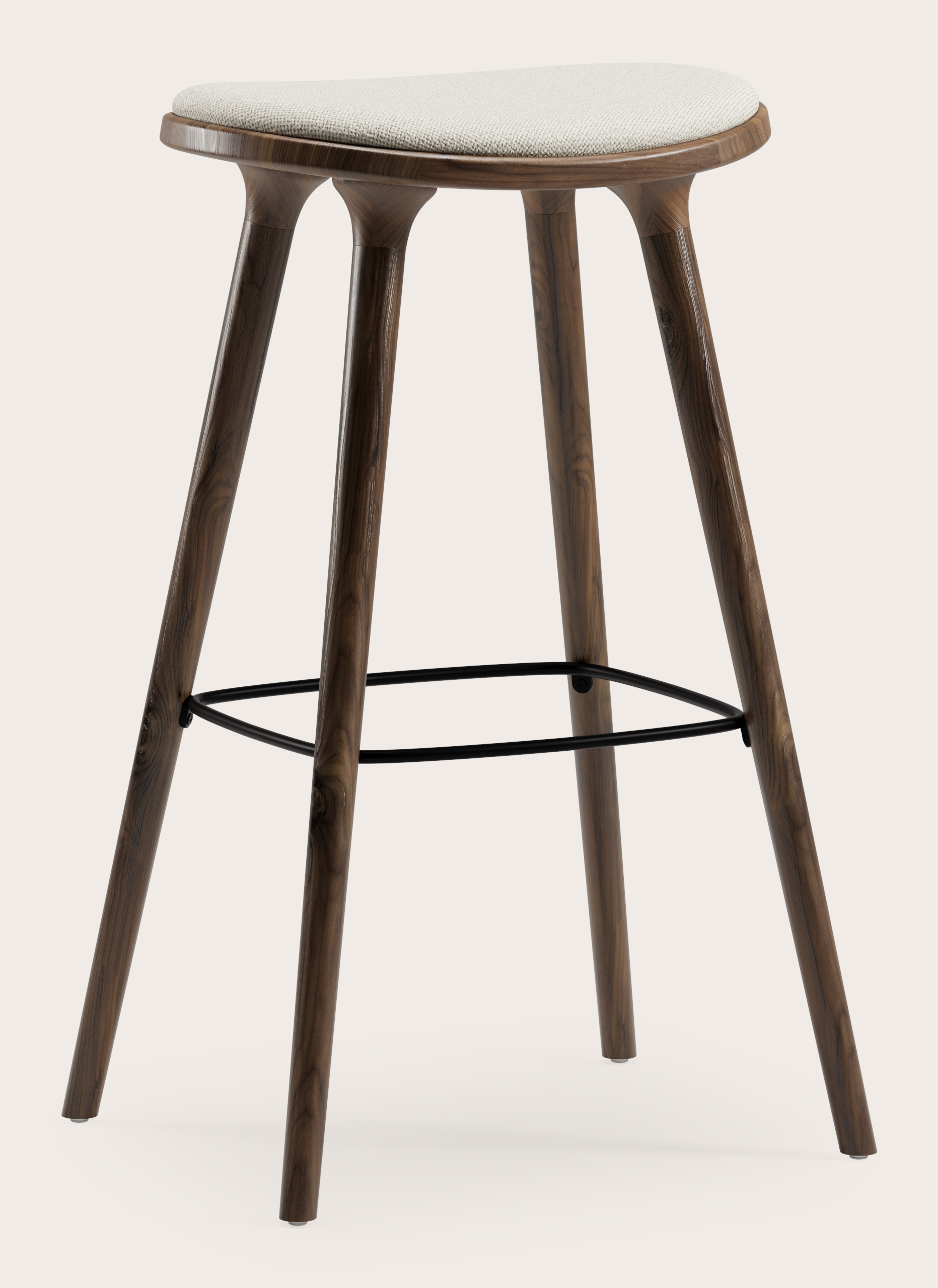 Tabouret de bar haute Olbia en noyer massif avec assise en Brio tissu Linen