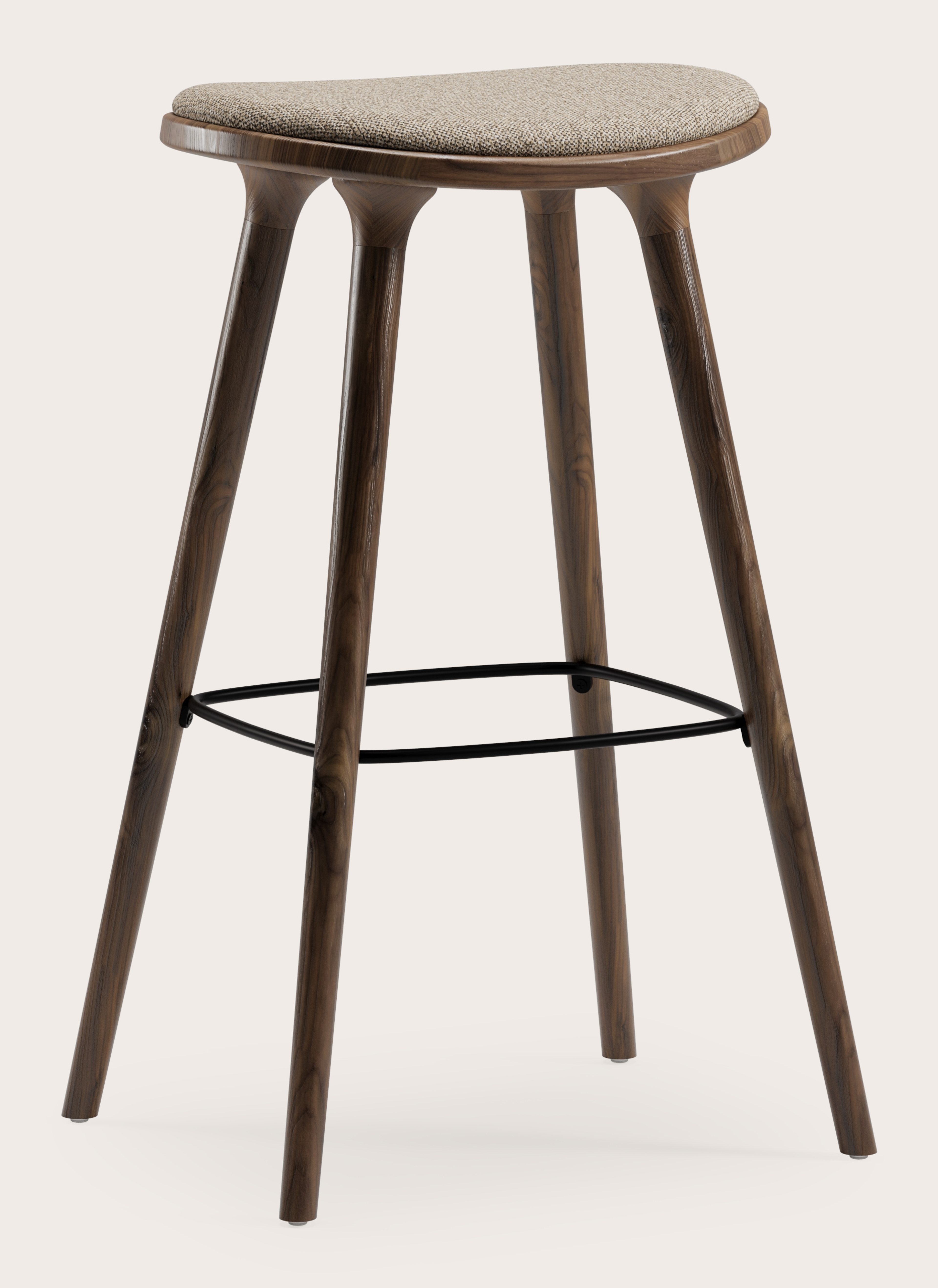 Tabouret de bar haute Olbia en noyer massif avec assise en Brio tissu Sesame