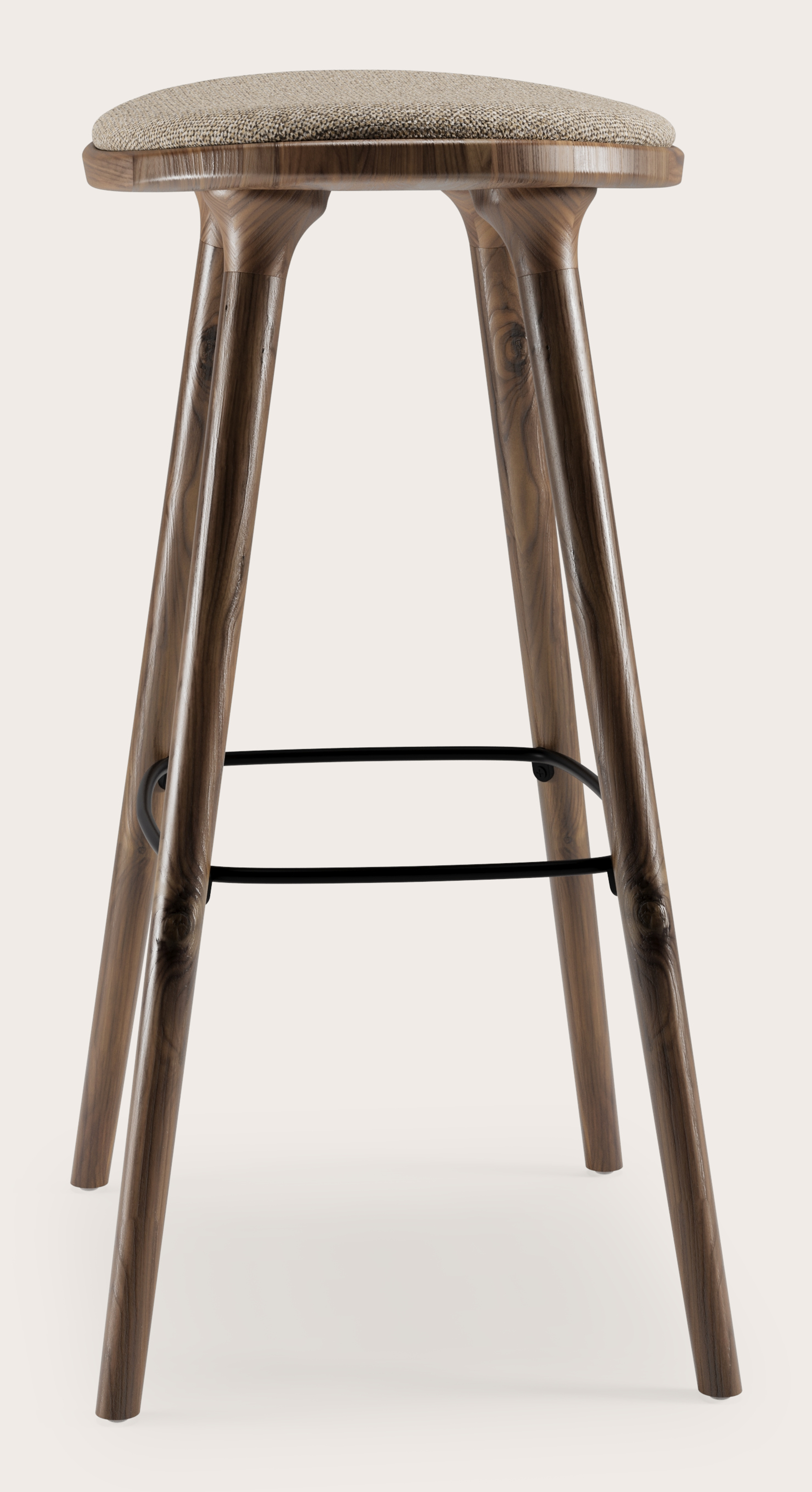 Tabouret de bar haute Olbia en noyer massif avec assise en Brio tissu Sesame