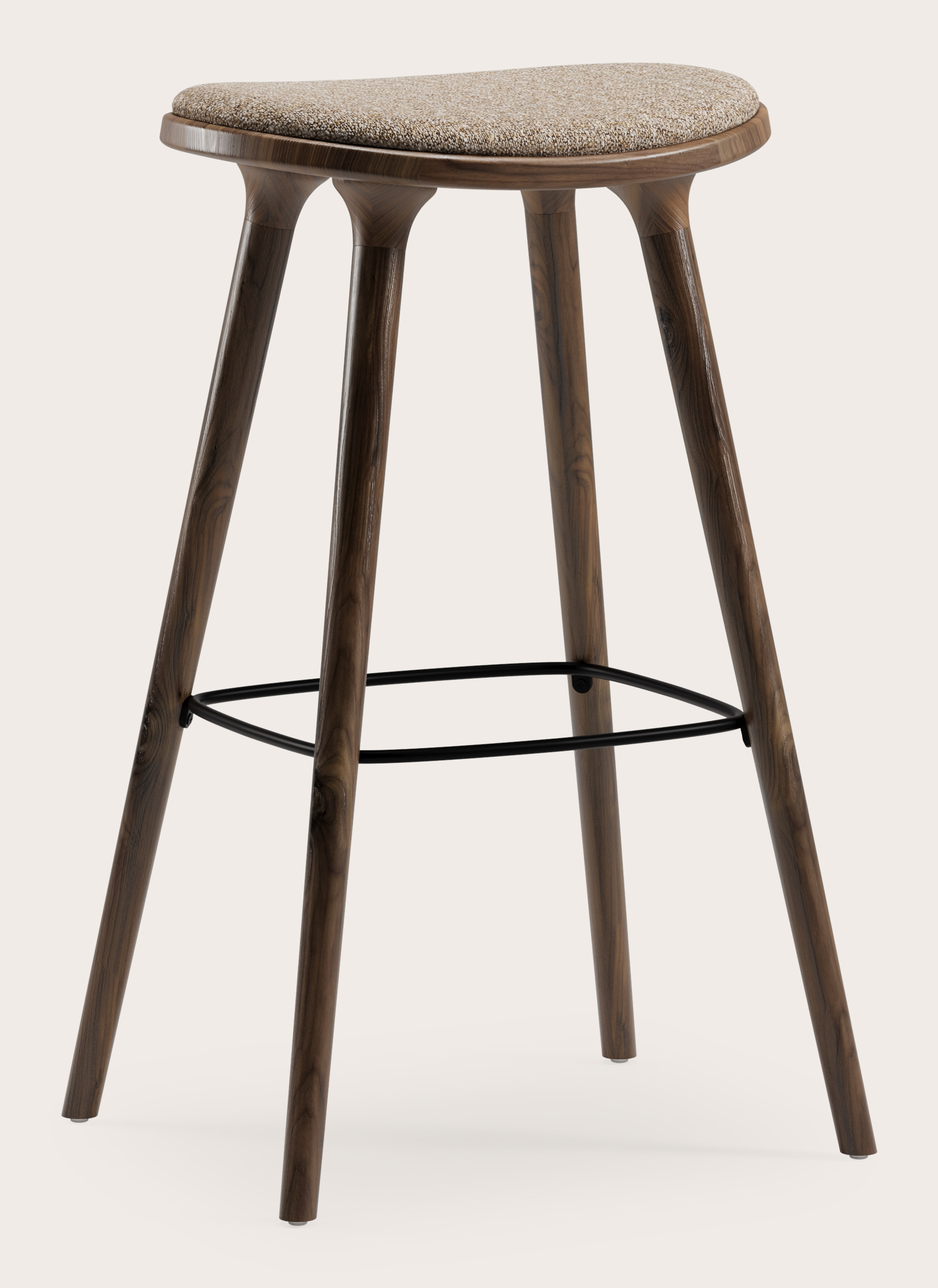 Olbia hoge barstoel in massieve walnoot met zitting in Stanza stof Brown