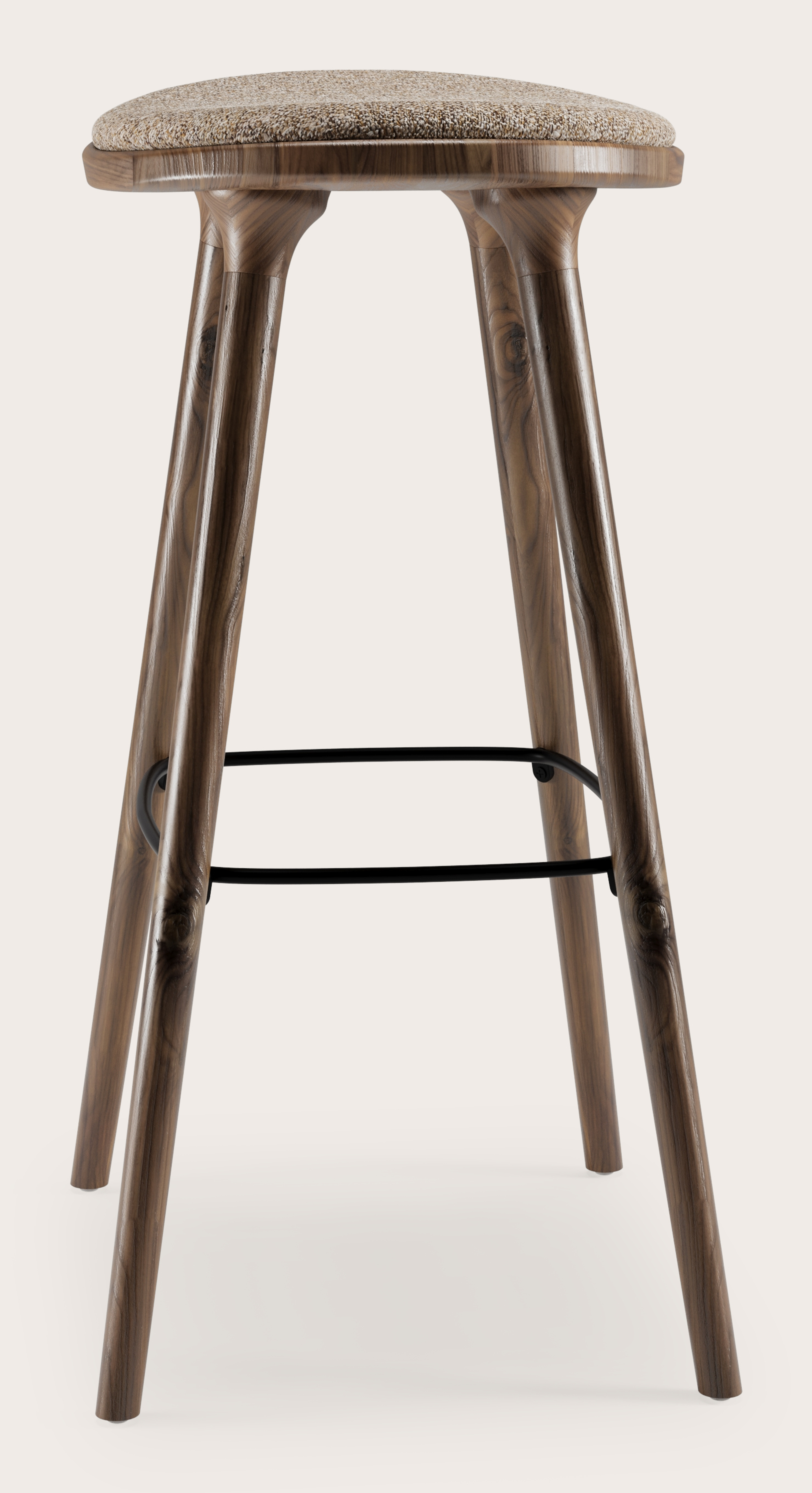 Olbia hoge barstoel in massieve walnoot met zitting in Stanza stof Brown