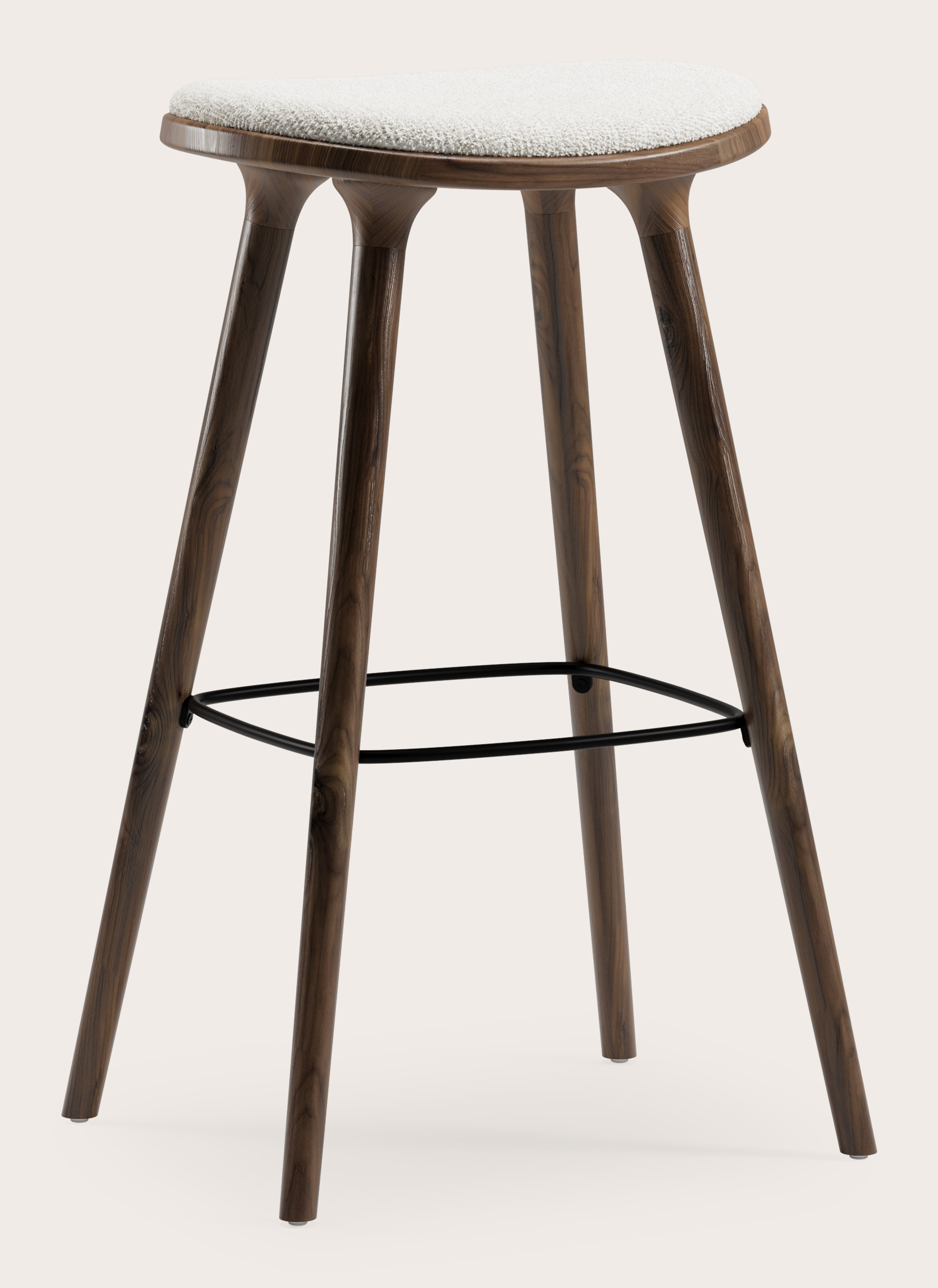 Tabouret de bar haute Olbia en noyer massif avec assise en Poco tissu White