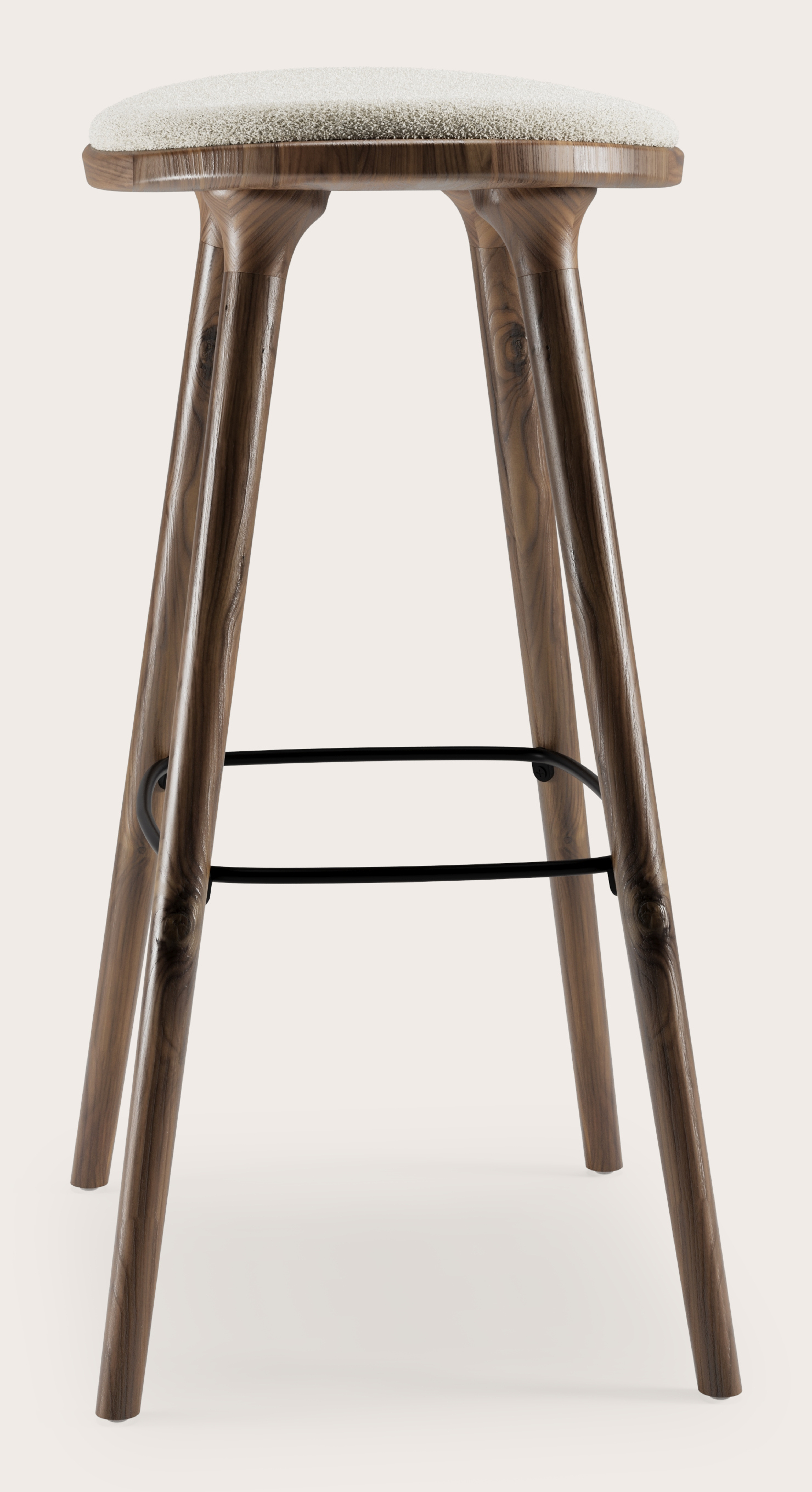 Tabouret de bar haute Olbia en noyer massif avec assise en Aria tissu Mastic